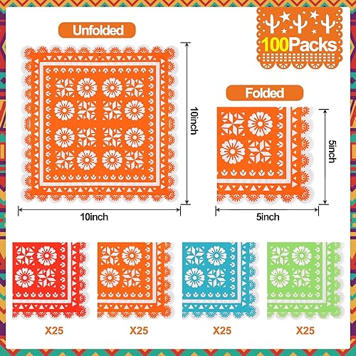 Miniatura 2 de Paquete de 100 servilletas de papel mexicanas desechables para fiestas, servilletas de cóctel de papel picado decorativas para Cinco de Mayo, fiesta