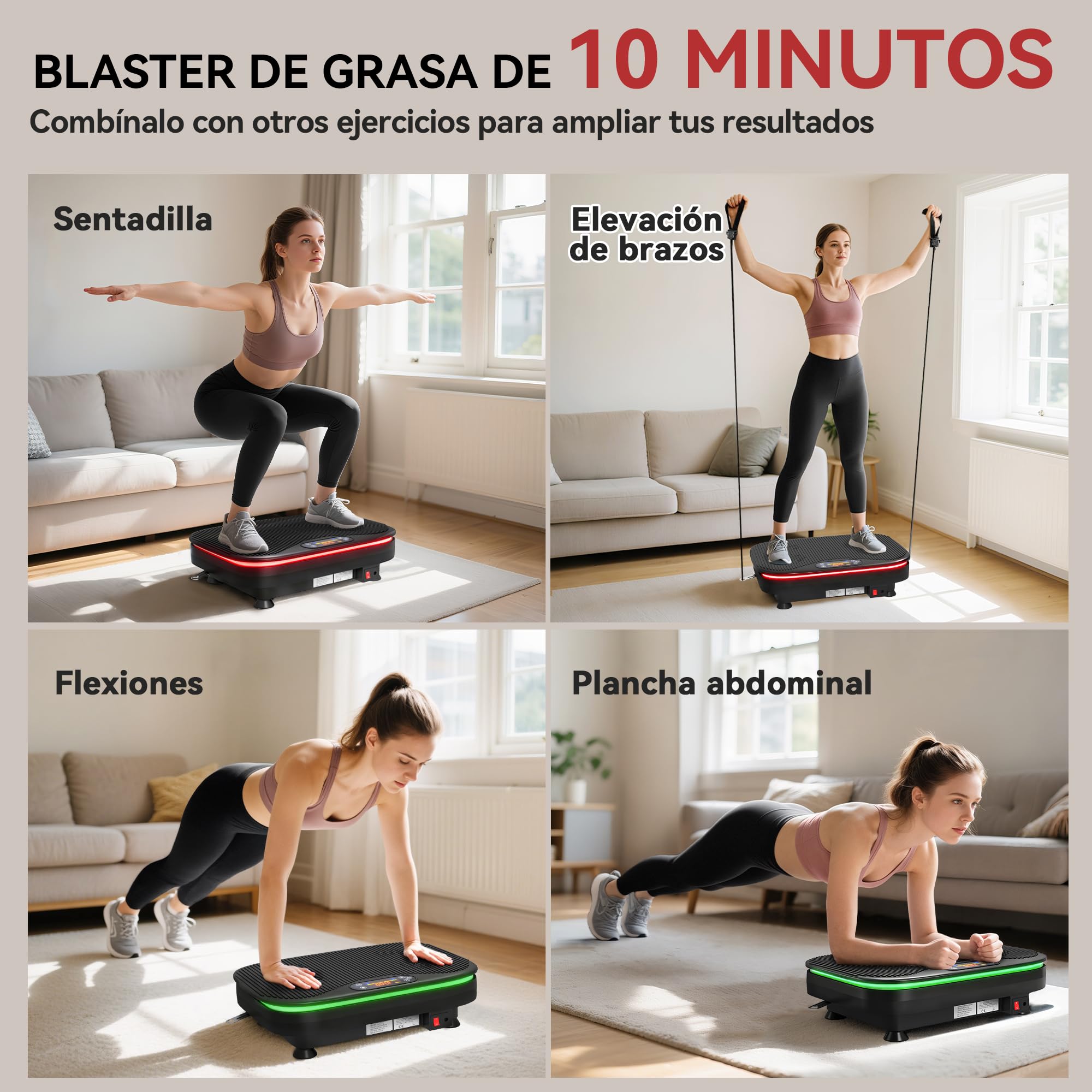 SPORTNOW Plataforma Vibratoria, 99 Velocidades, 3 Programas, Plataforma Vibración Muscular con Altavoz Bluetooth, Pantalla LED, Luces, Mando a Distancia, Bandas Elásticas, para Hacer Ejercicio en Casa