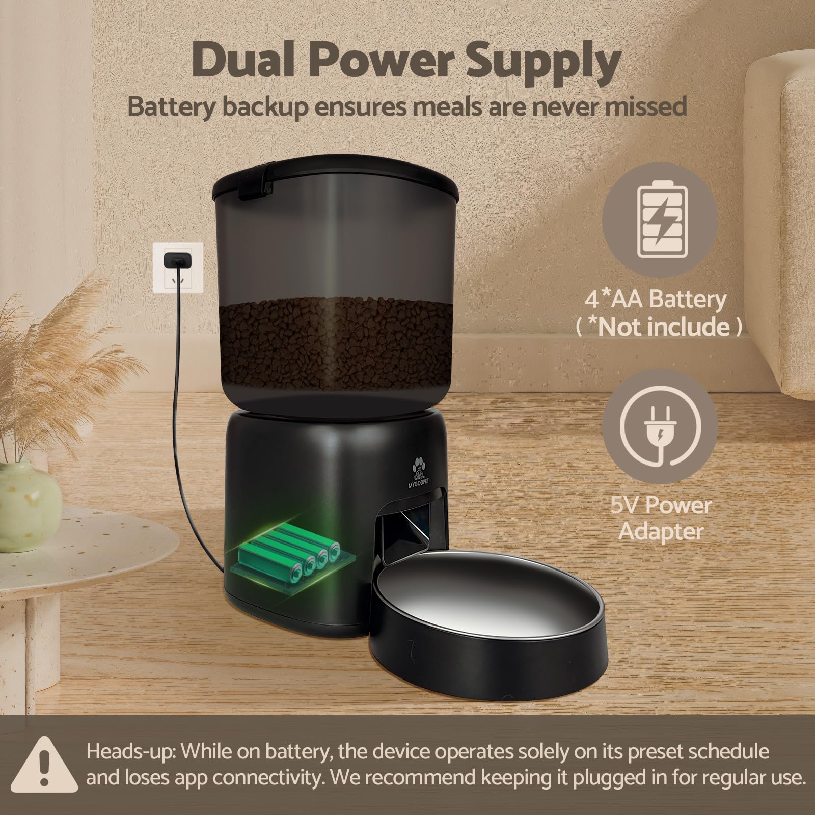 Automatic Cat Feeder, 5G WiFi Auto Cat Food Dispenser with Desiccant Bag, 5L Timed Pet Feeder with Free APP Service, Adjustable Portions Down to 1/12 Cup, Up to 10 Meals Per Day, Dual Power Supply - image 6