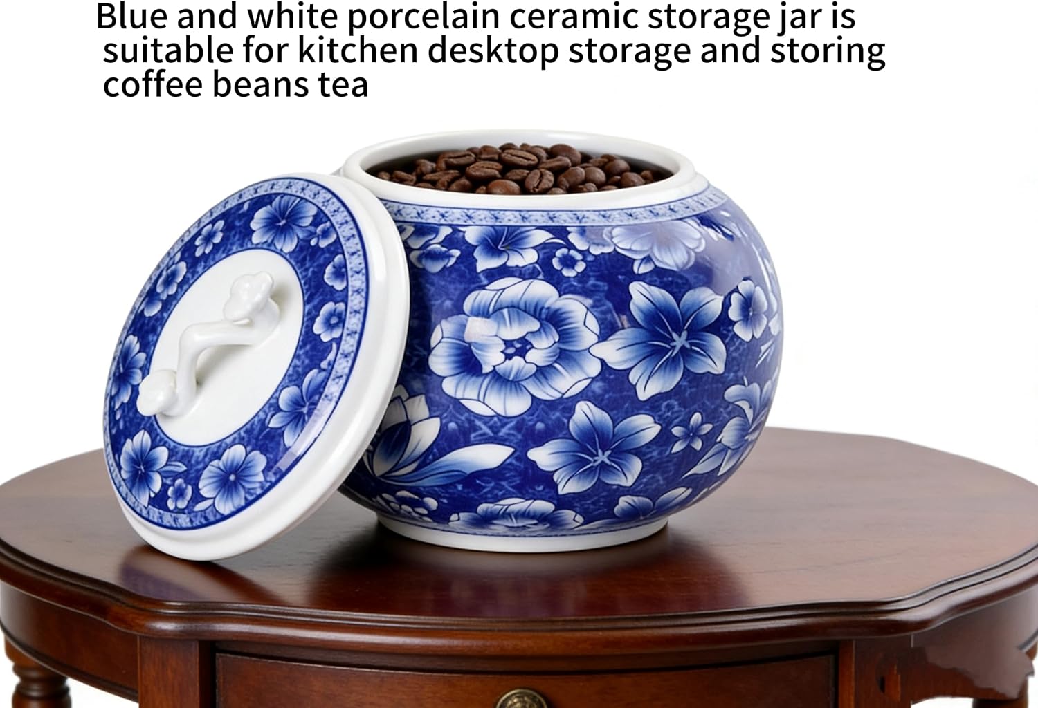 WF Coffee Container, Tea Sugar Canister, Blue and White Porcelain Airtight Storage Ceramics Jar - for Tea, Sugar, and Kitchen Decor (23 oz)