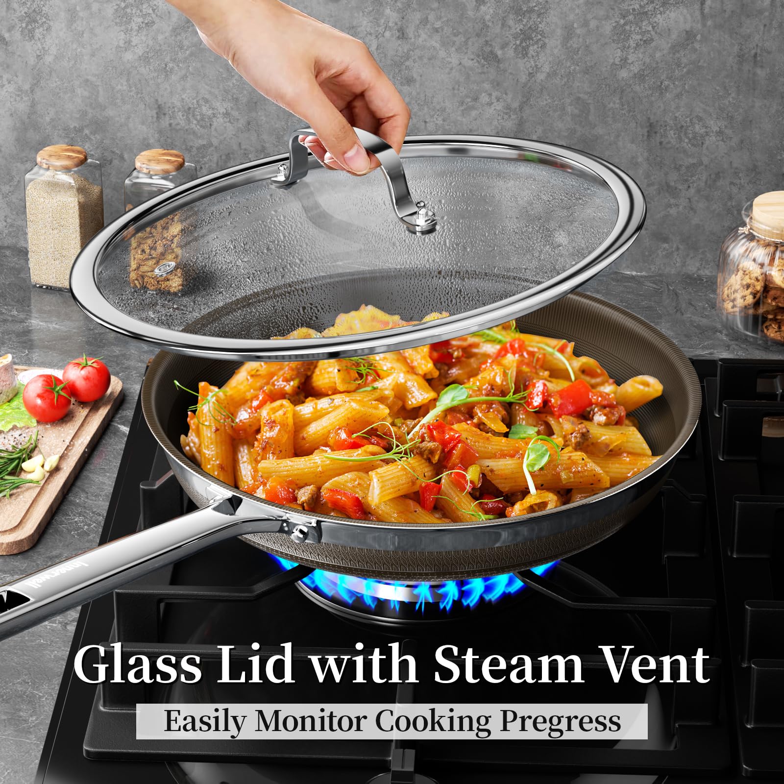 Innerwell Titanium keramische braadpan 20 cm, inductiepan, roestvrijstalen pan met antiaanbaklaag, ovenbestendig, PFOA-vrij, voor alle warmtebronnen, bruin