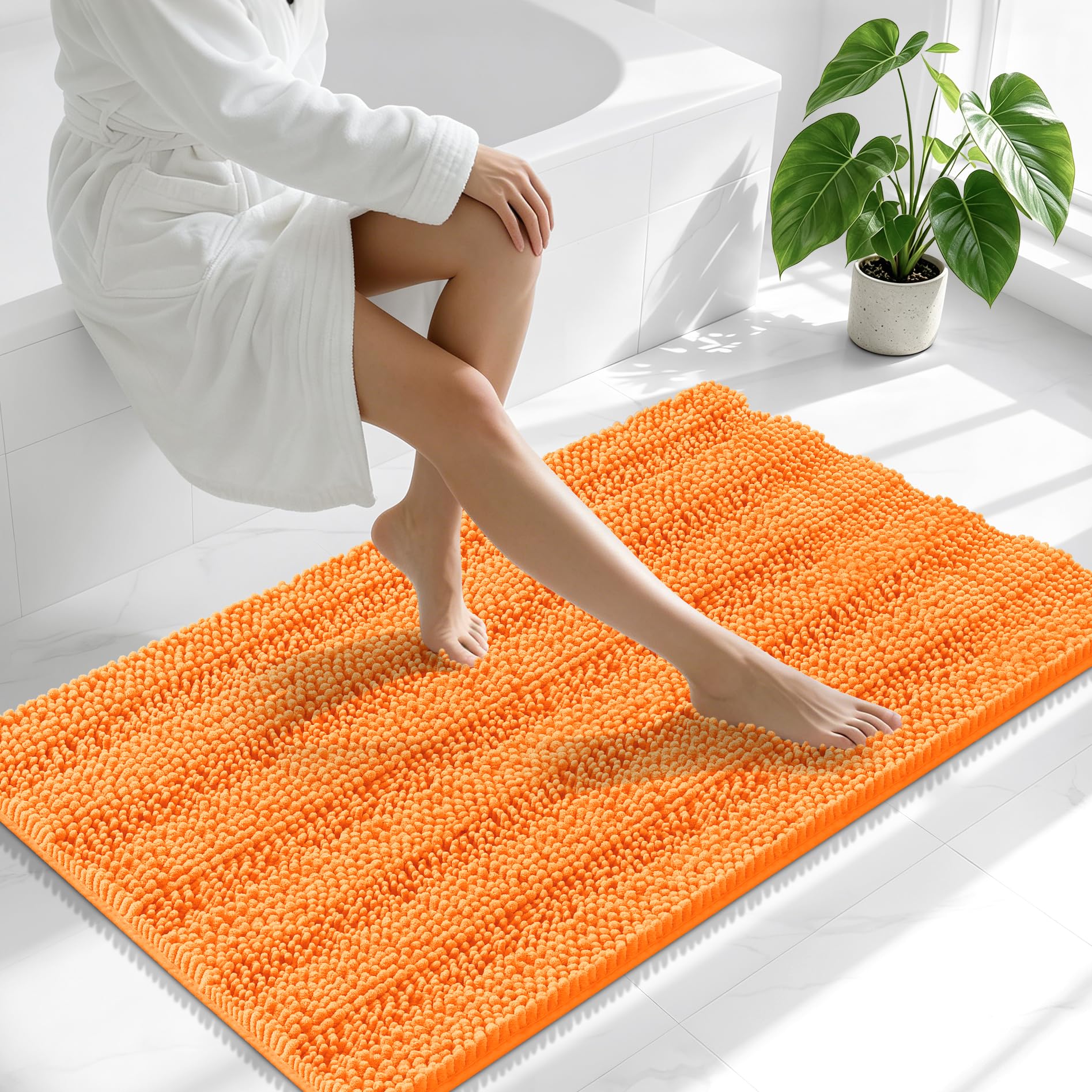 Smiry Thick Chenille Bathroom Runner Rugs 44x24, Absorbent Bath Mat, Orange
