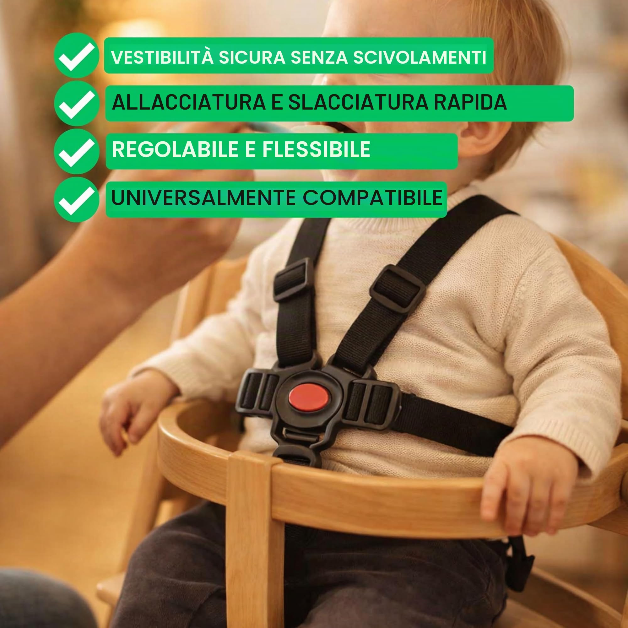 Sistema di imbracatura a 5 punti per seggiolone, 1 Set, compatibile con Hauck, Stokke Tripp Trapp, Roba, ecc., in Nero, imbracatura con clip sul petto