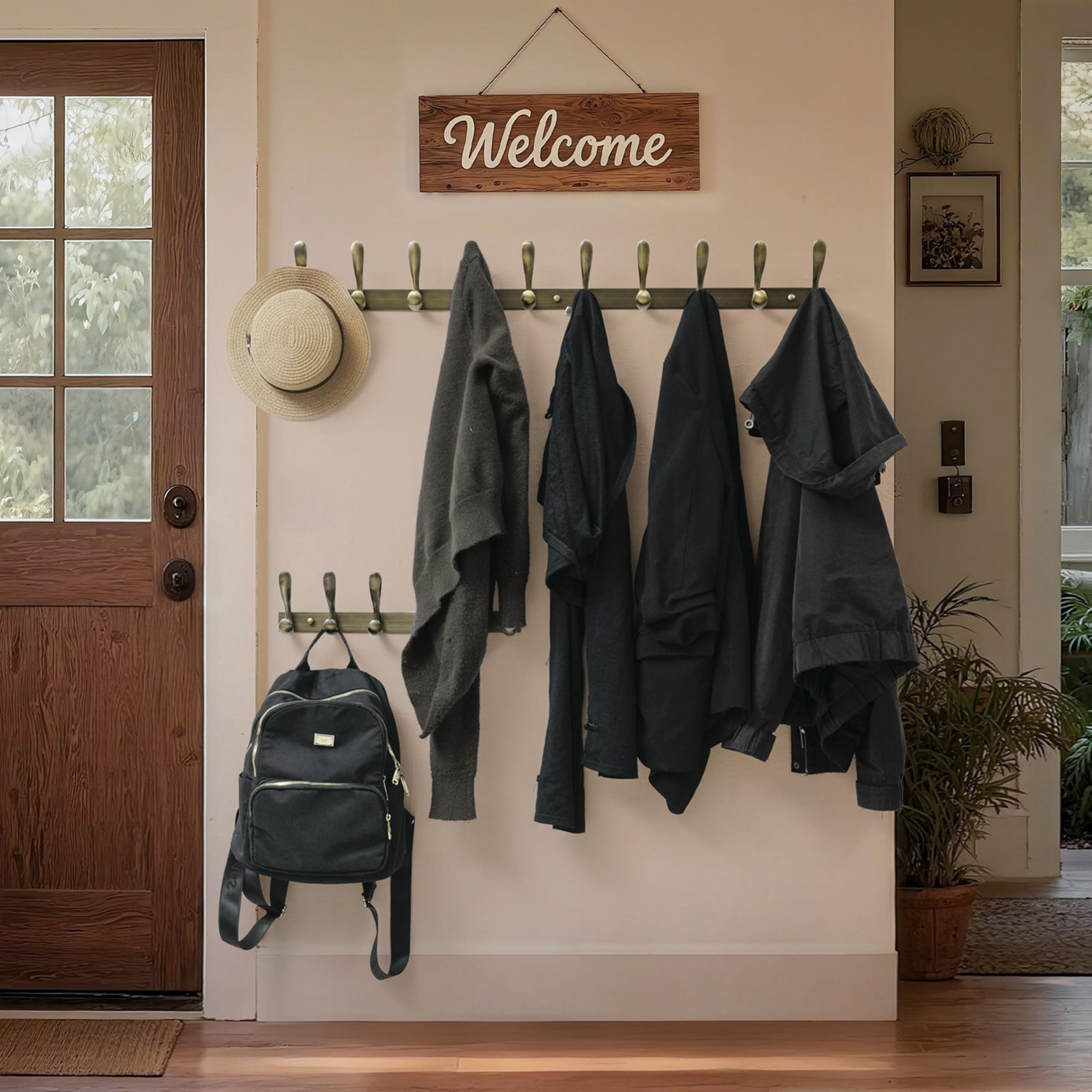 HONSKY Wall Mounted Coat Rack 94cm, Heavy Duty Metal 10 Double Hooks, Sturdy Hook - Image 2