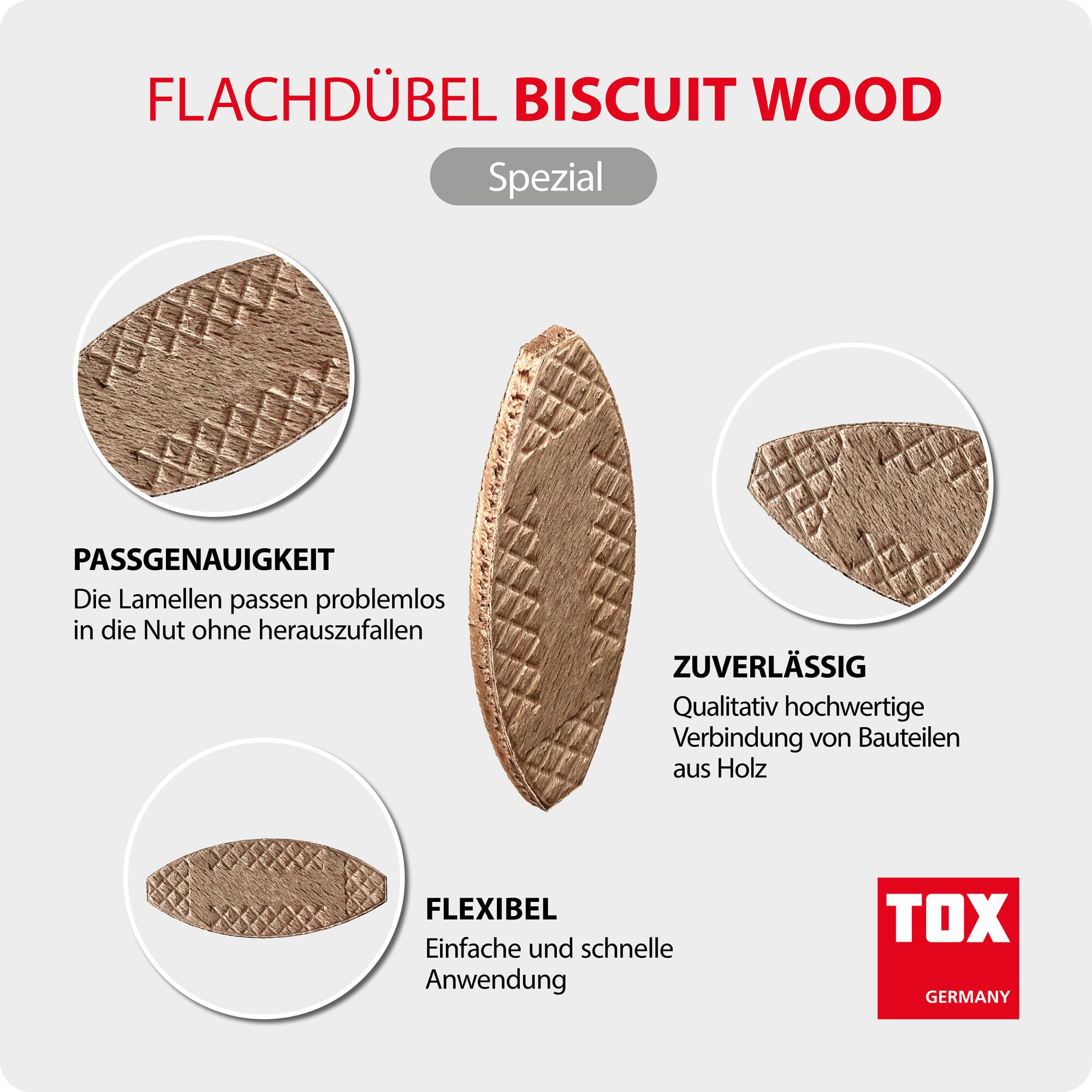 TOX Flachdübel Biscuit Wood XL Set aus Buche, 3 Größen: P0, P10 und P20 (jeweils 250 Stück), großer Vorrat, Holz-Set für stabile Holzverbindungen, 4 mm Nutbreite, 750-tlg., 015909016