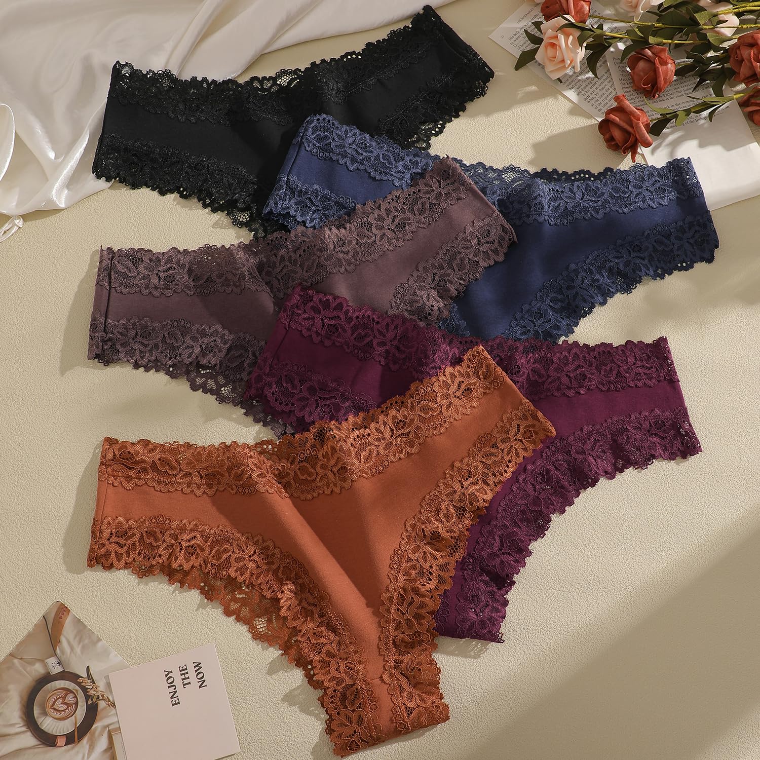 Bragas Brasileñas Mujer Algodón Pack 5 Encaje Suave Cómodas Transpirables Ropa Interior Diaria S-XL
