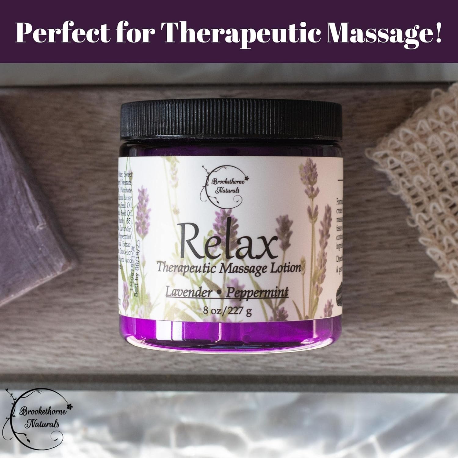 Relax Therapeutic Massage Lotion – All Natural Enriched with Lavender & Peppermint Essential Oils Perfect for Massage Therapy - Massage Cream for Full Body Massage - Brookethorne Naturals 8oz - Image 2