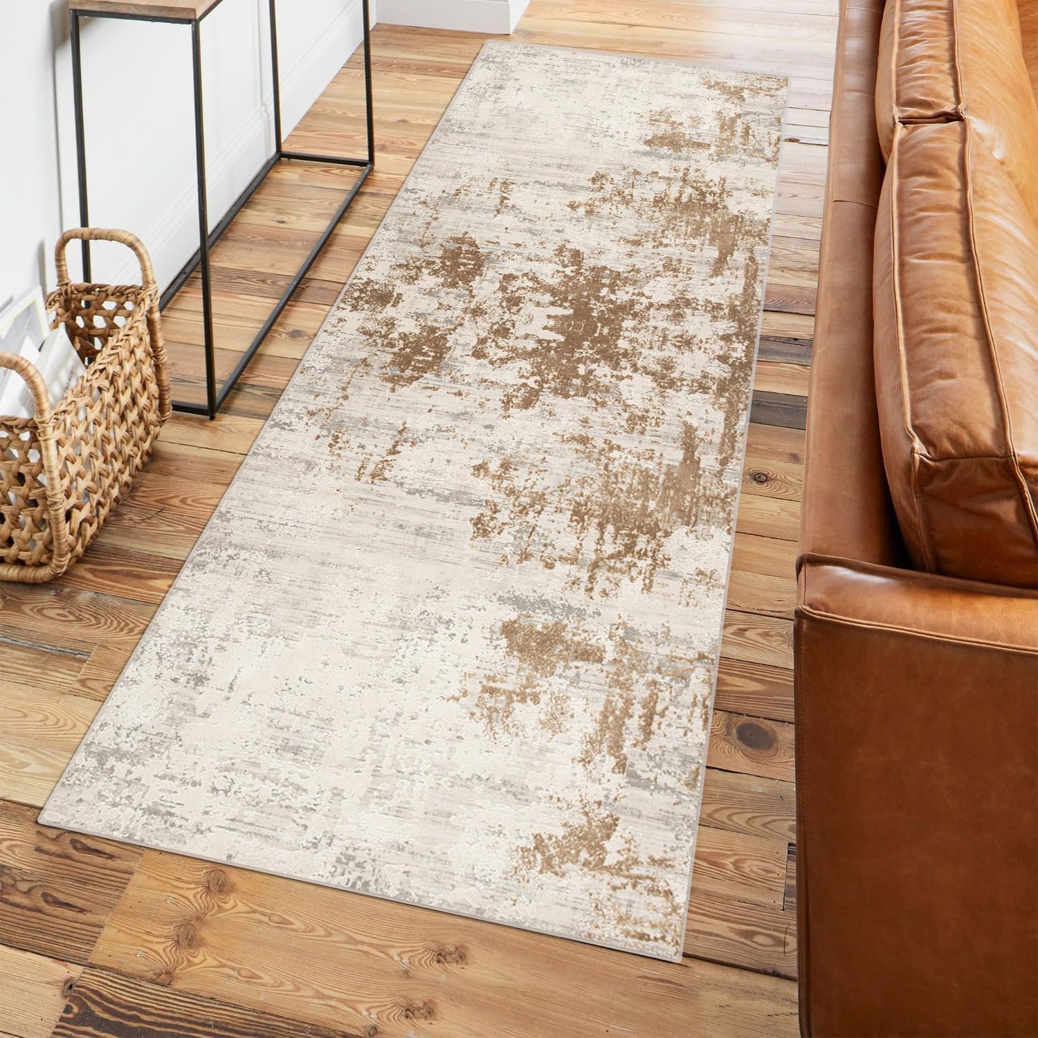 Siunwdiy Tapis De Couloir 90X480CM, Crème Tapis De Passage Antidérapant