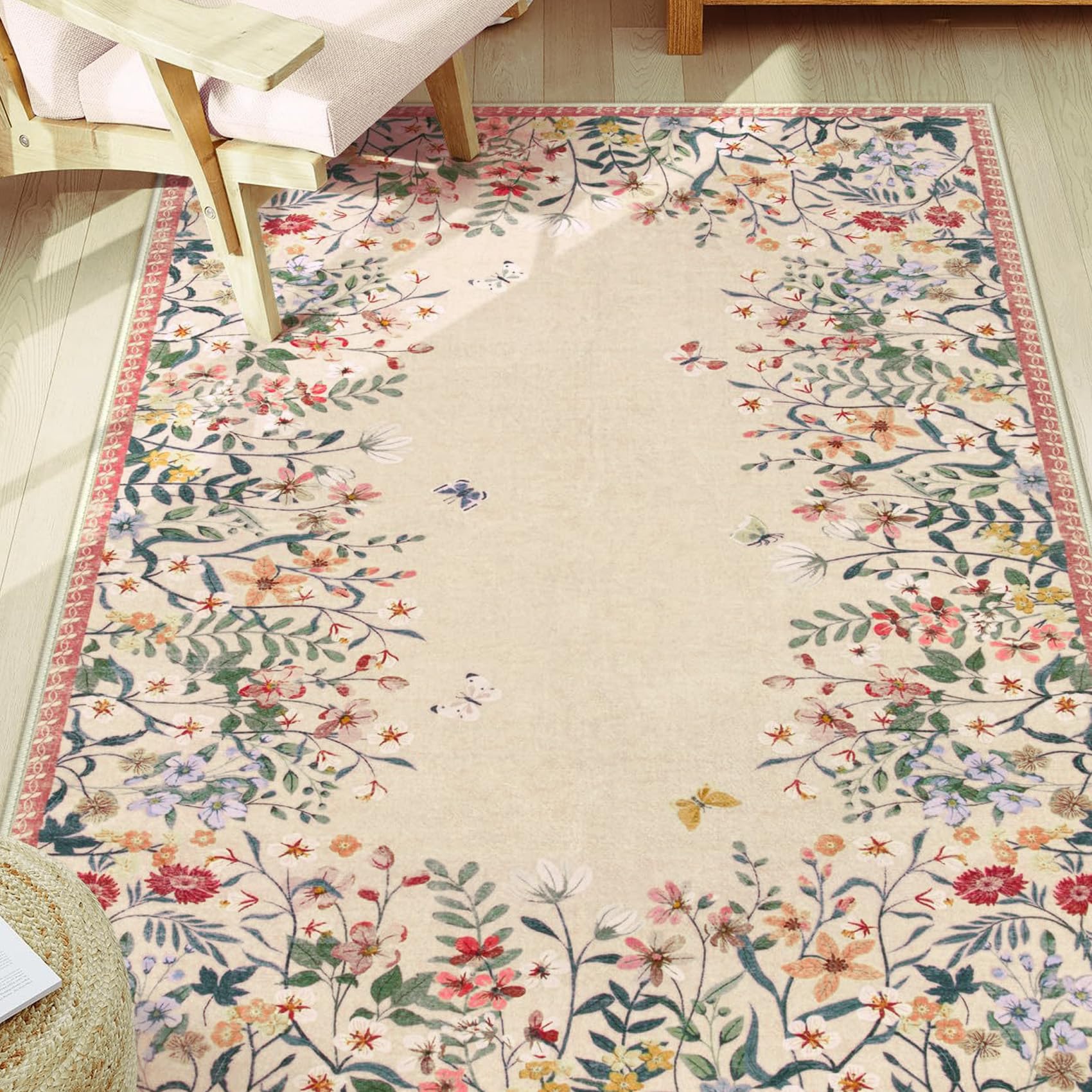 Tapis à motif floral rouge vert jaune grand modèle moderne de 160 x 200 cm multicolore