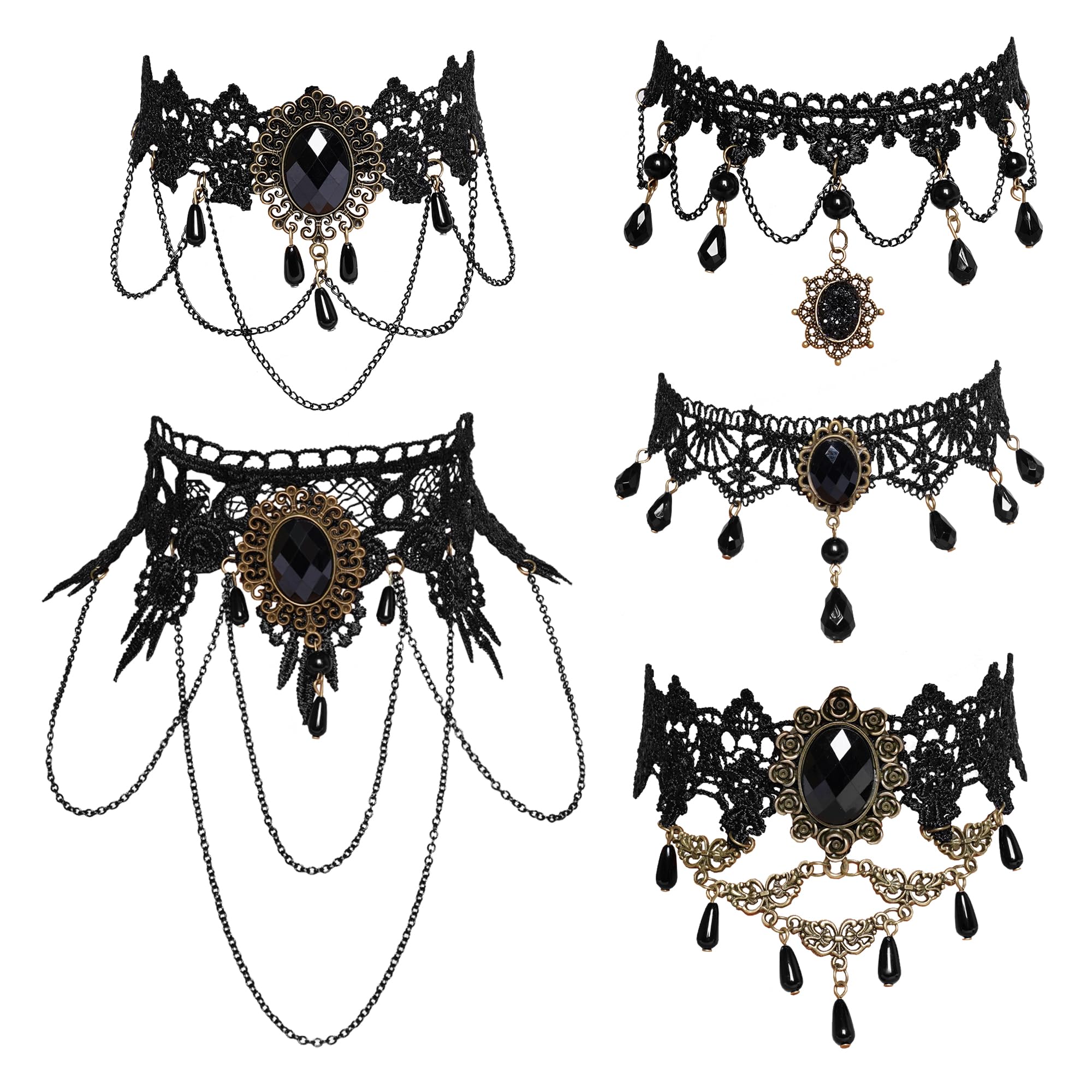 5 Set Halloween Black Necklaces Lace Neck Choker Steampunk Goth Gothic Neck Chain Collar Elegant Pendant for Wedding Party Cosplay Christmas