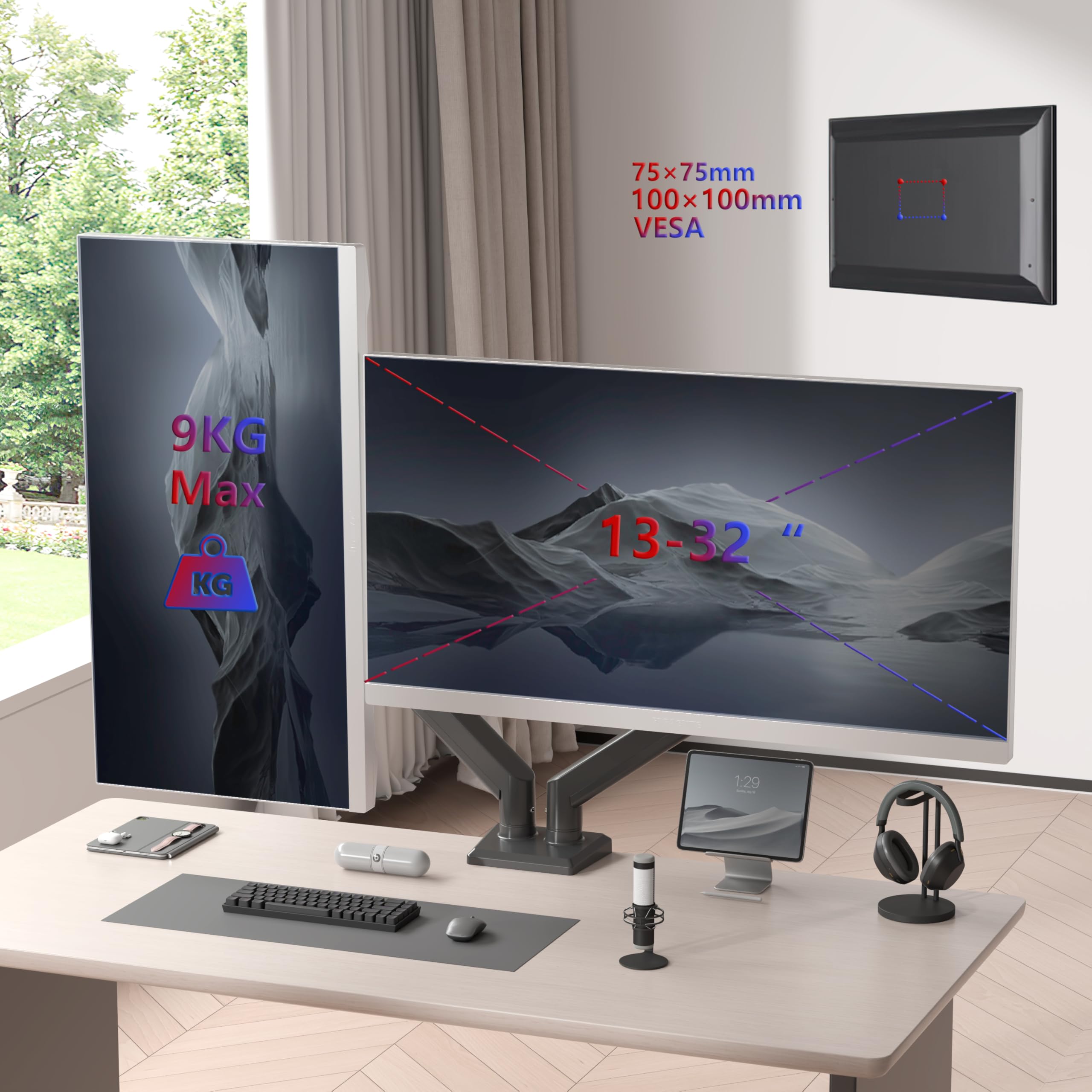 Duronic DMT152VX1 Monitorarm für Computermonitore | Doppel-Monitorhalterung für Schreibtisch mit 100 cm langem Vorbau | VESA 75 100 | höhenverstellbar | drehbar neigbar mit Verlängerung