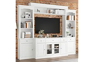 FAMAPY Large White Entertainment Center with Bookshelves for Ample TV and Media Storage