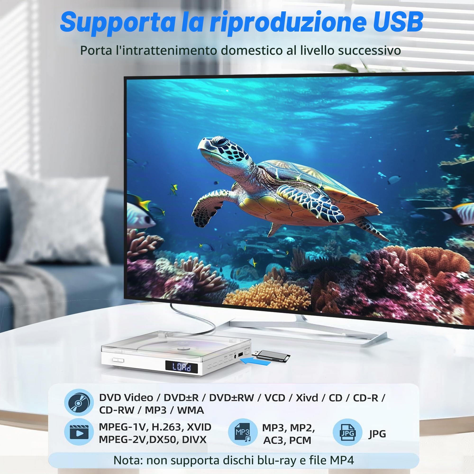 Lettore DVD Super Slim Compatto per TV con Altoparlante HiFi Integrato, Uscita USB, AUX 3,5mm, PAL/NTSC, HDMI