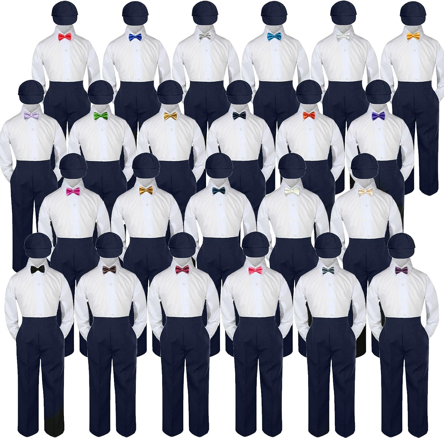 4pc Baby Toddler Kid Boy Wedding Party Suit Navy Pants Shirt Bow tie Hat Set 5-7