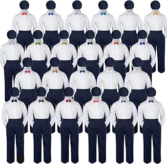 4pc Baby Toddler Kid Boy Wedding Party Suit Navy Pants Shirt Bow tie Hat Set 5-7
