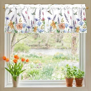 Hummingbird Floral Spring Summer Valances for Windows 54x18 Inch Curtain Valance for Kitchen Bathroom Bedroom Living Room Decor