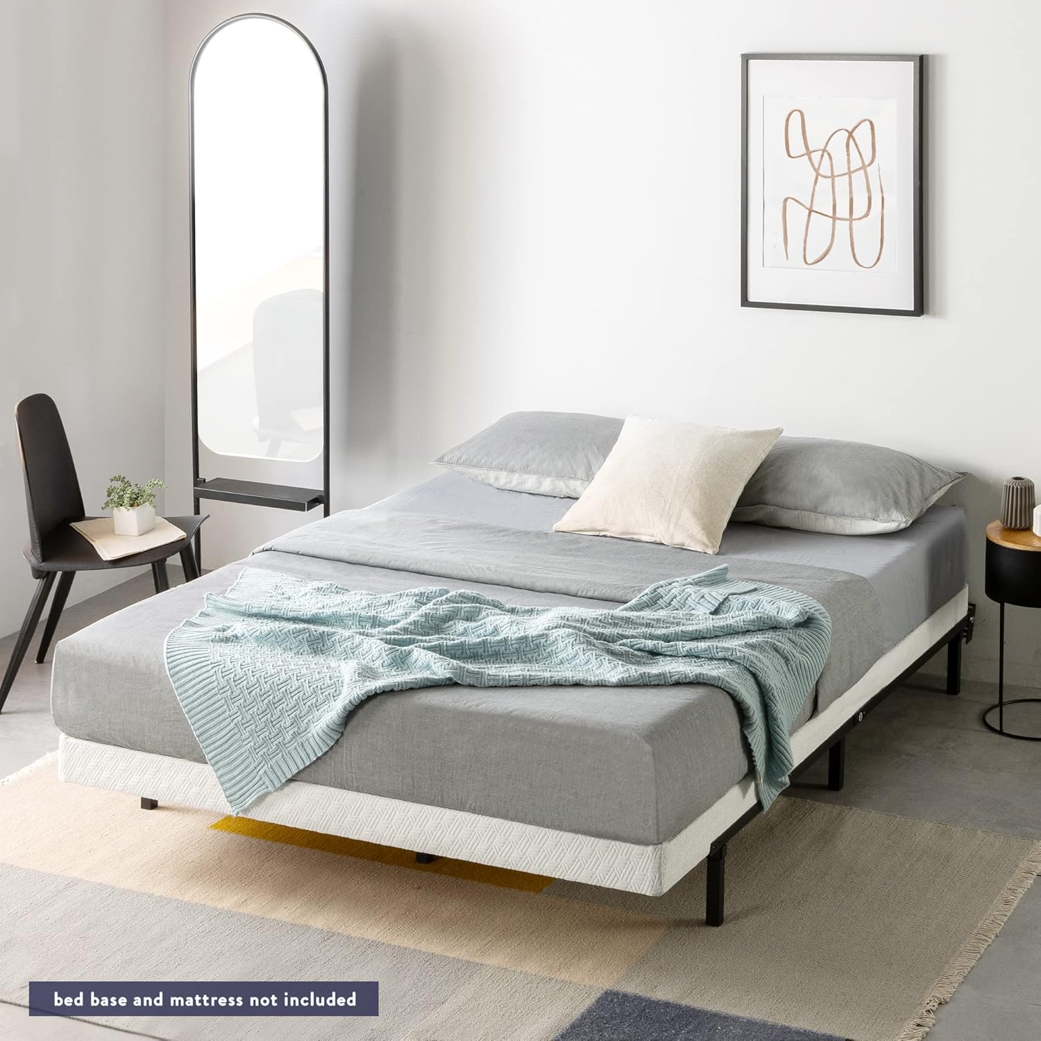 Best Price Mattress 4 Inch Metal Box Spring with Wood Slats, Full, Blue