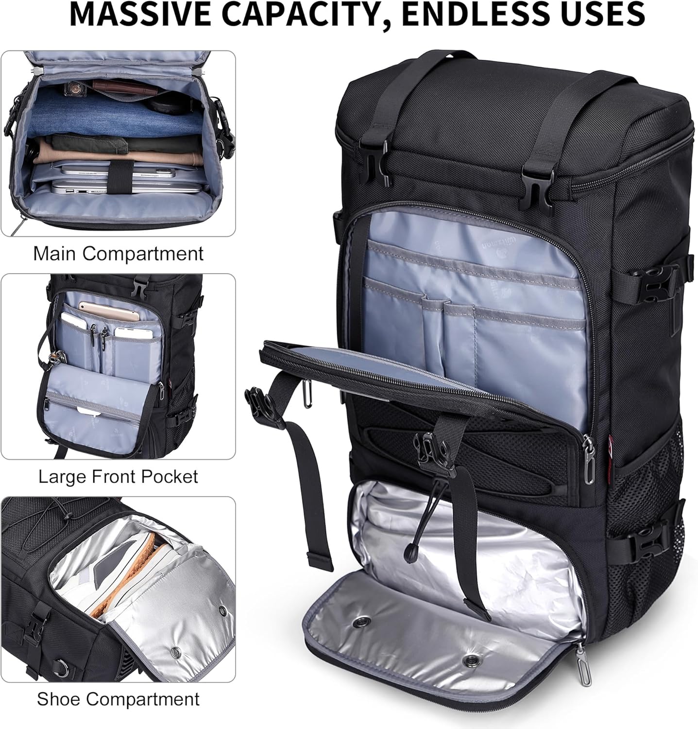WITZMAN Travel Backpack for Men Large 3 in 1 Convertible Airline Approved Carry-on Luggage Backpack(B715 Black)