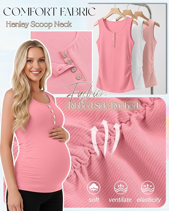 4 Pack Maternity Henley Tank Tops