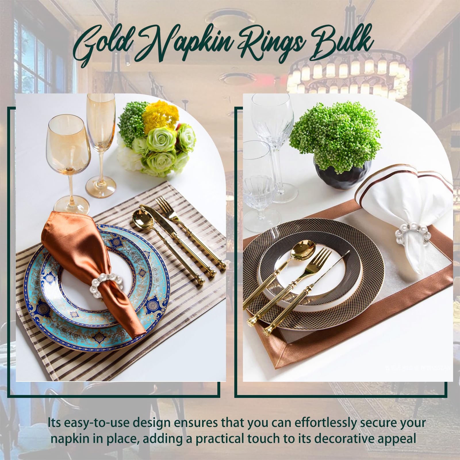 ETY 100Pcs Gold Disposable Napkin Rings Imitation Pearl Ring Napkin Holder Delicate White&gold Beaded Serviette Buckles For Wedding Party Dinner Table Decor And Daily Use P 264839365