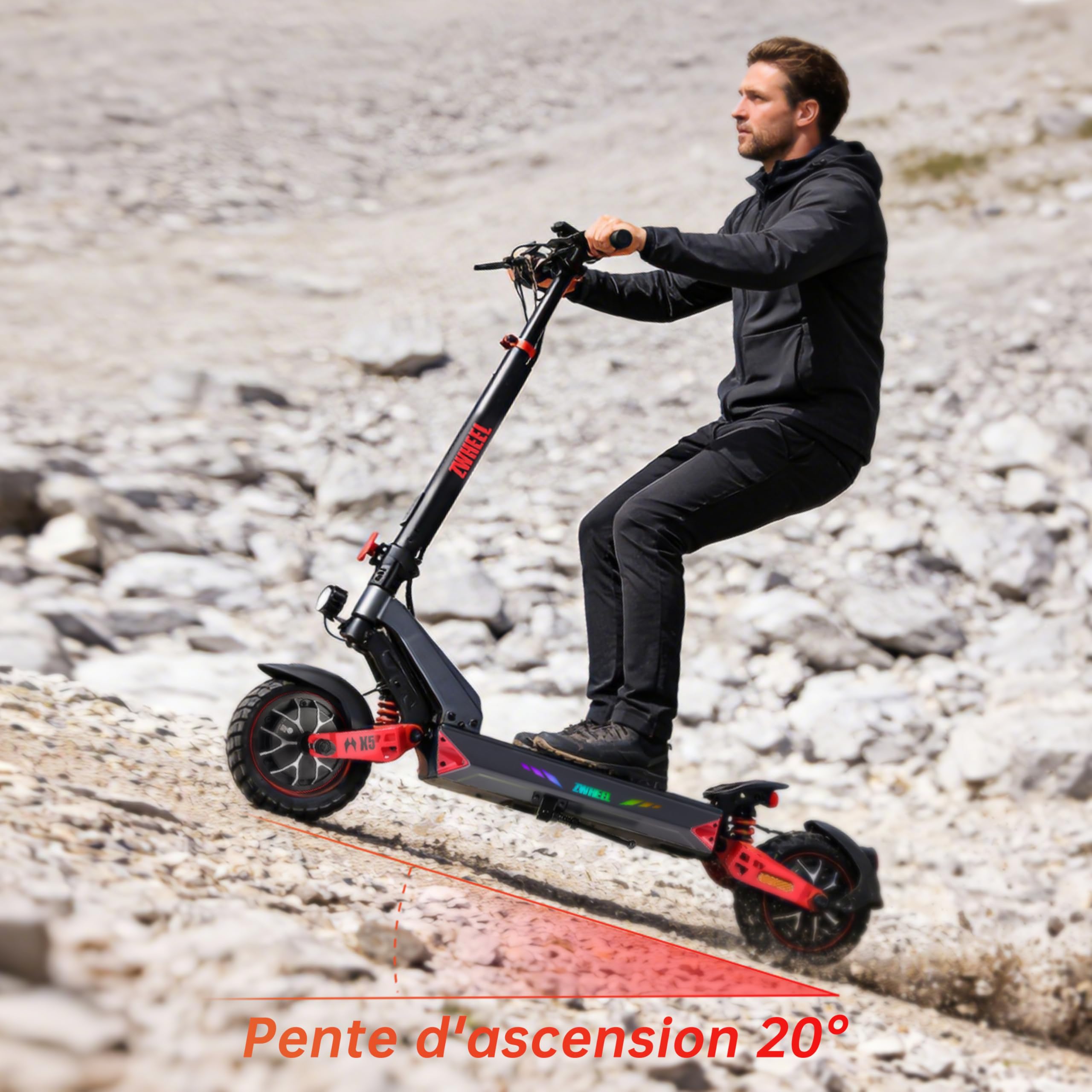 D3Patinete Eléctrico para Adultos,Neumáticos Confort de 10 Pulgadas, Sistema de Batería 48V para Gran Autonomía, Scooter Plegable Sport con Doble Suspensión y Chasis Robusto