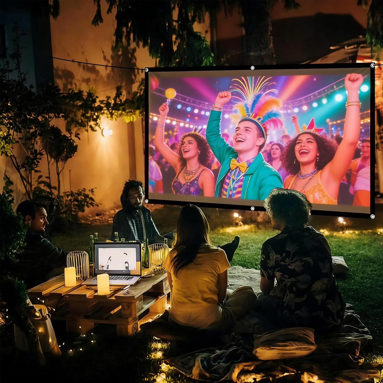 Schermo di Proiezione in Tela HD da 180 Pollici, 396 x 225 cm Leggero Antigrinze Pieghevole 16:9 4K Telo per Proiettore per Campeggio, Feste, Home Theater, Ufficio