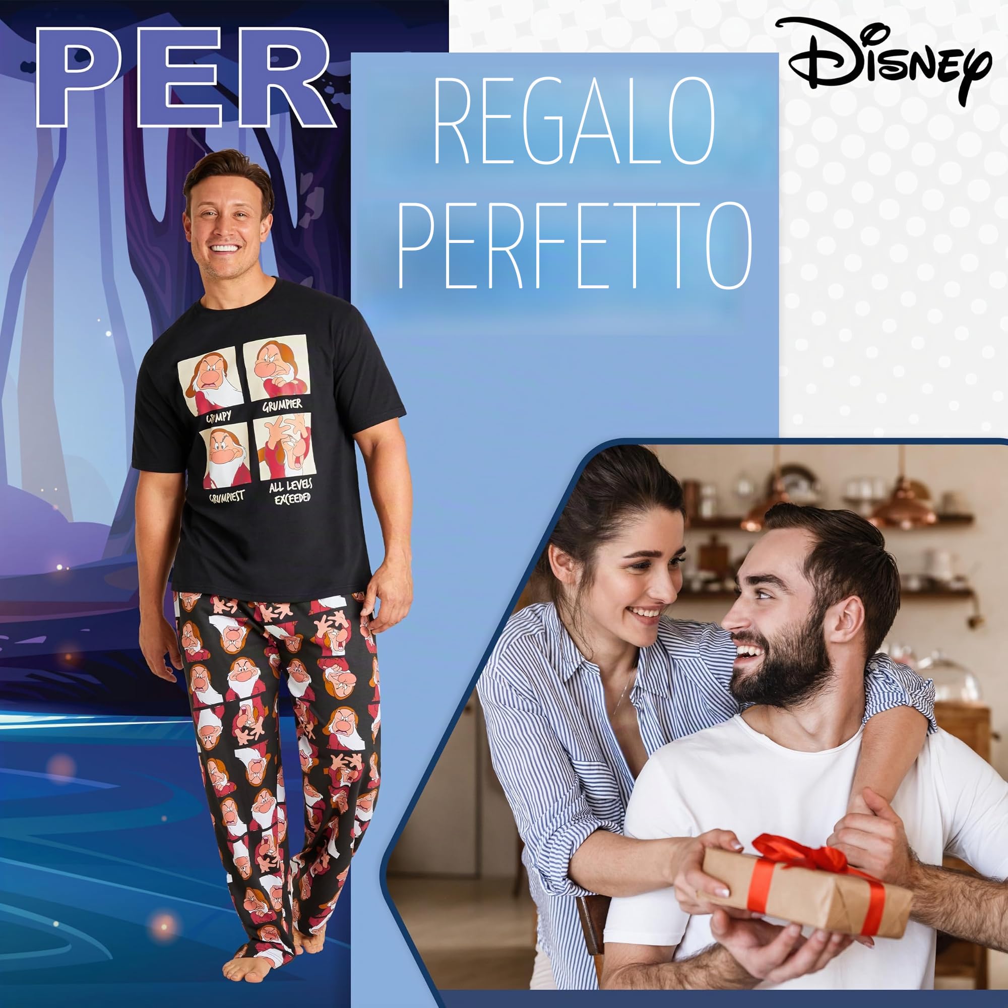 Disney Pigiama Uomo - Pigiama Uomo Cotone S-3XL Pigiami Uomo e Ragazzi a Maniche Corte Pigiami Due Pezzi da Uomo Lungo