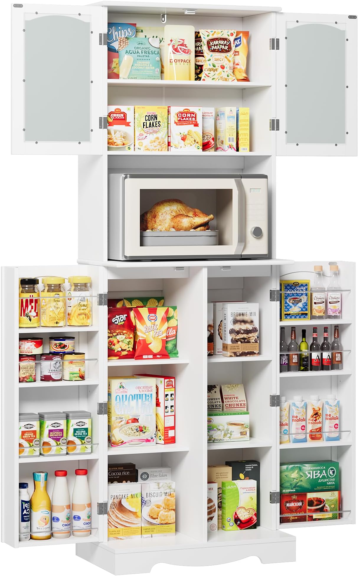 Credenza Cucina Alta Multiuso Bianca Con Ripiani Regolabili - 181x60x40 Cm, Con Scaffale Per Microonde - Foto 3