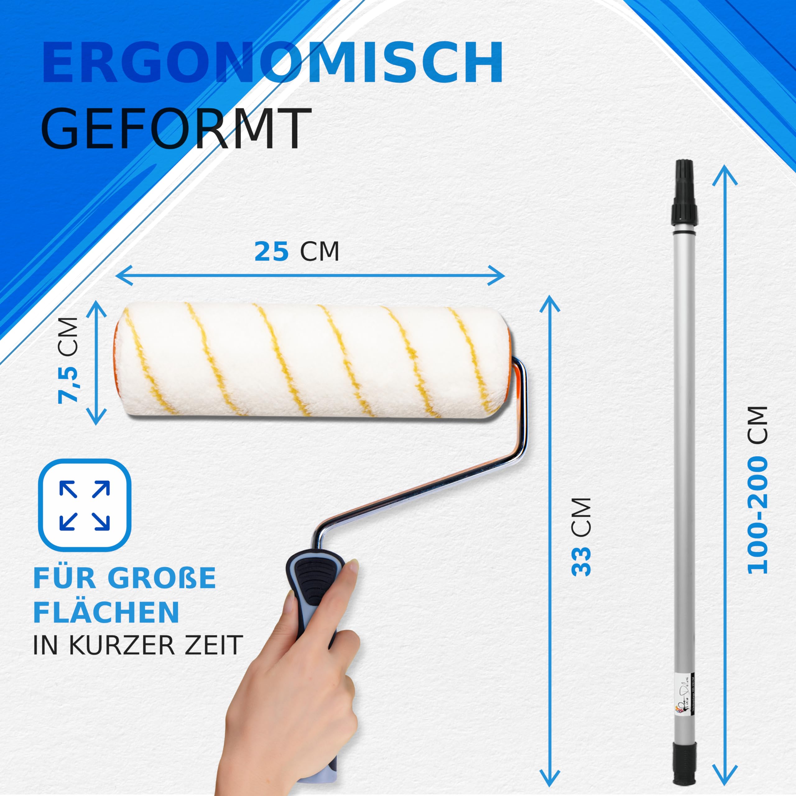 Profesjonalny wałek malarski z drążkiem teleskopowym 100-200 cm + uchwyt Best Grip w zestawie e-book