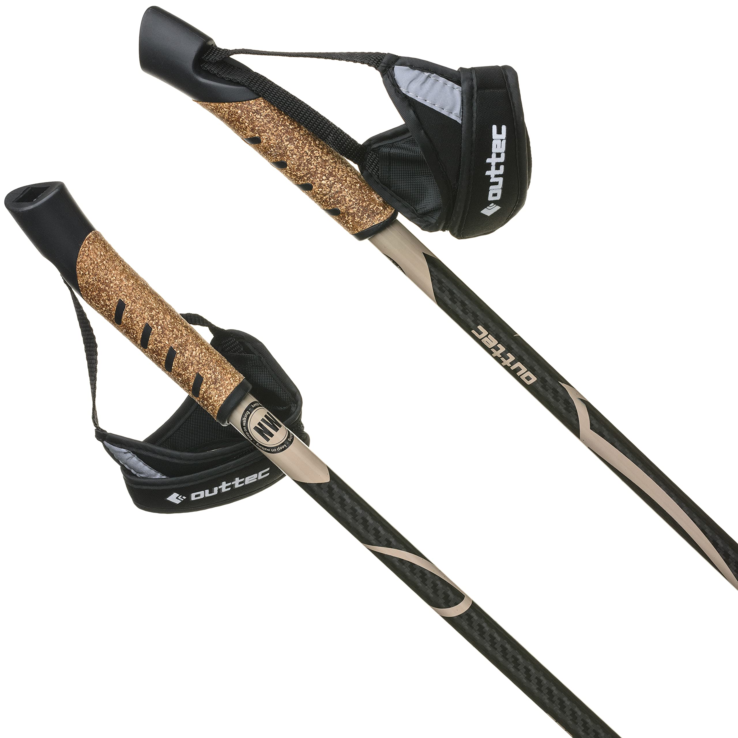 Bâtons de randonnée en Carbone Ultra légers - Bâtons de Marche Nordique avec Bouchon en Caoutchouc 110 ou 115 cm - Bâton de Trekking Monobloc avec Tampon en Caoutchouc pour Homme et Femme