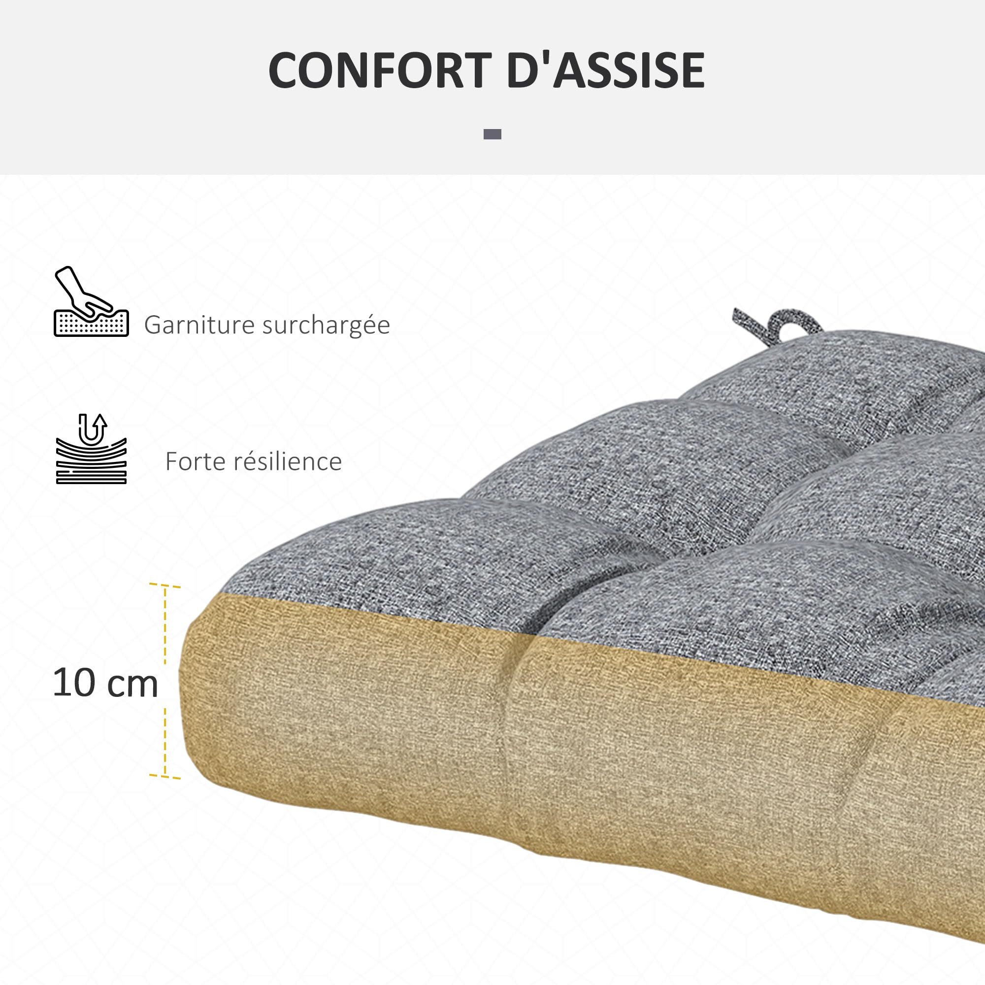 Outsunny Lot de 4 Coussins de Chaise de Jardin, Coussins extérieurs capitonné, Rembourrage 10 cm avec Attaches, dim. 48L x 48l cm Gris