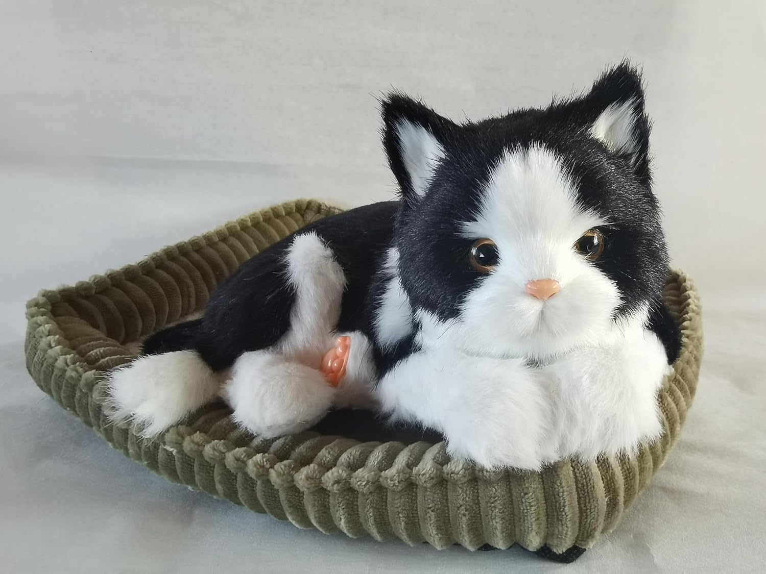 Black and White Shorthair Cat, Realistic, Lifelike Stuffed Interactive Pet Toy, Companion Pet Cat with 100% Handcrafted Synthetic Fur