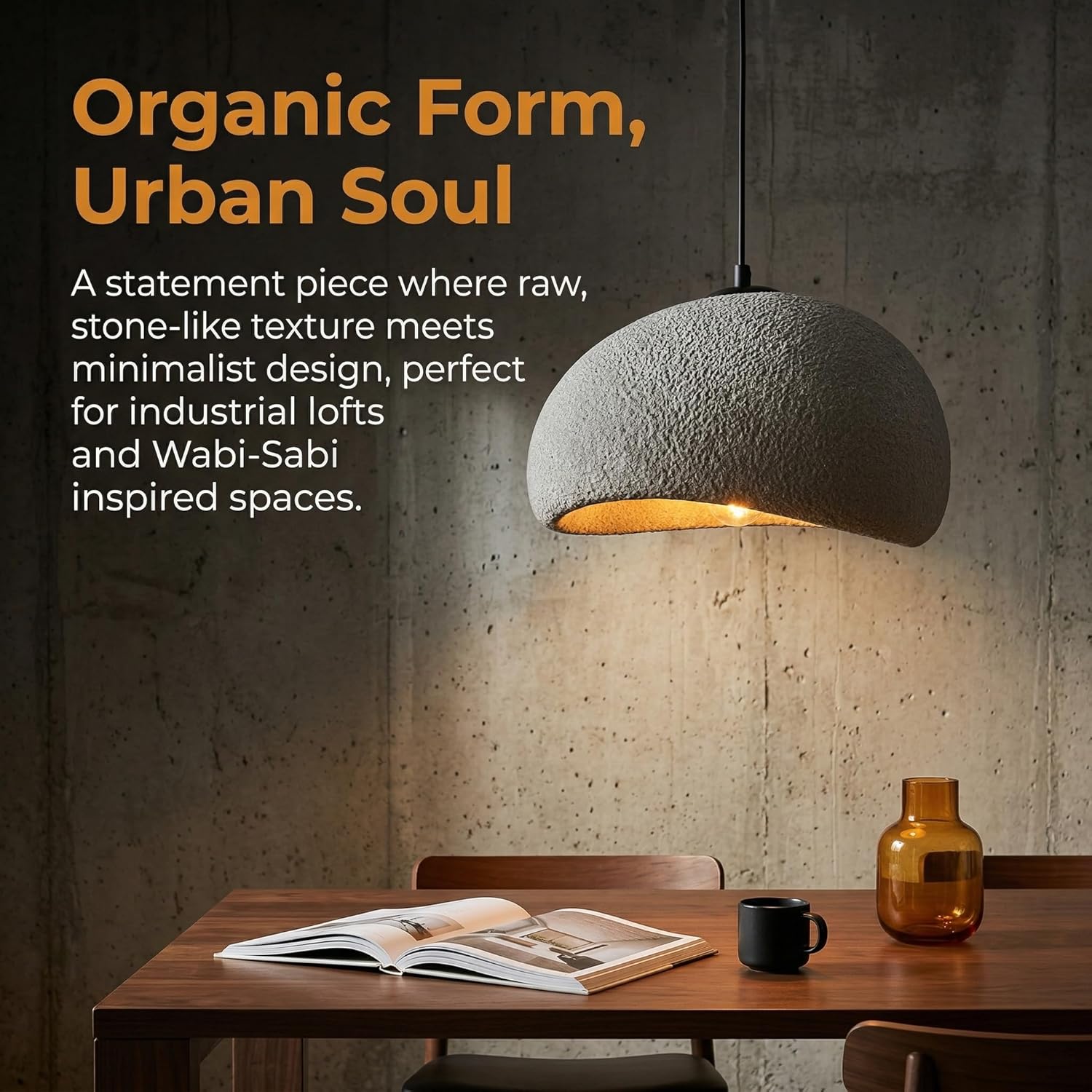 11.8 inch Wabi Sabi Pendant Light Modern Japanese Ceiling Fixture for Dining Room Kitchen Island Hallway, Gray E26 Base Hanging Lamp (30cm/11.8in)