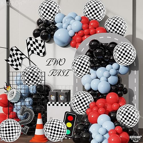 Miniatura 7 de KatchOn, Globos a cuadros en blanco y negro, 22 pulgadas, paquete de 12, globos de carreras para decoración de fiesta de cumpleaños de coches de