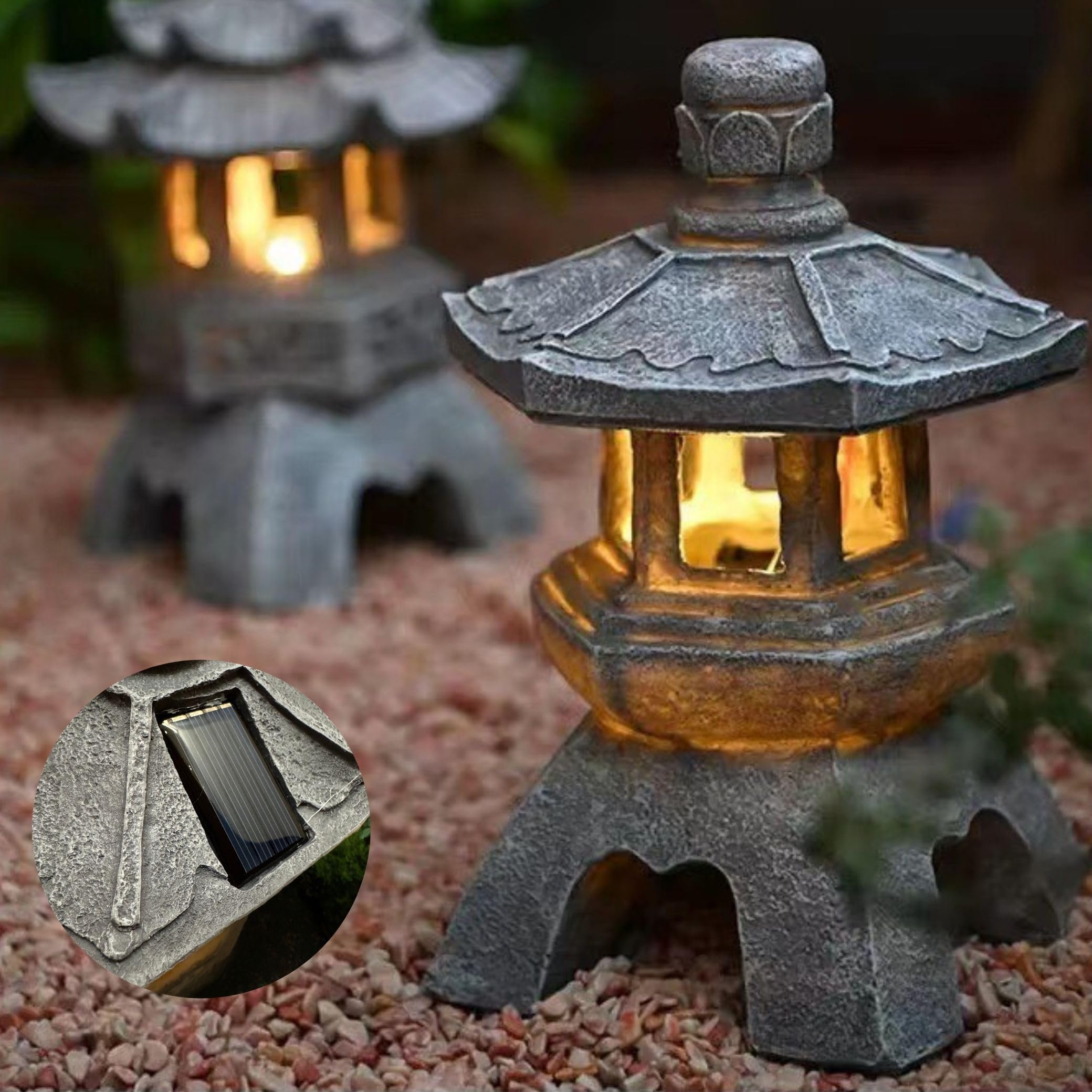 Solar Lantern, Japanese Style, Garden Light, Waterproof, Gate Light, External Light, Rechargeable, Security (Hexagonal Roof, Solar Lantern) : DIY, Tools & Garden