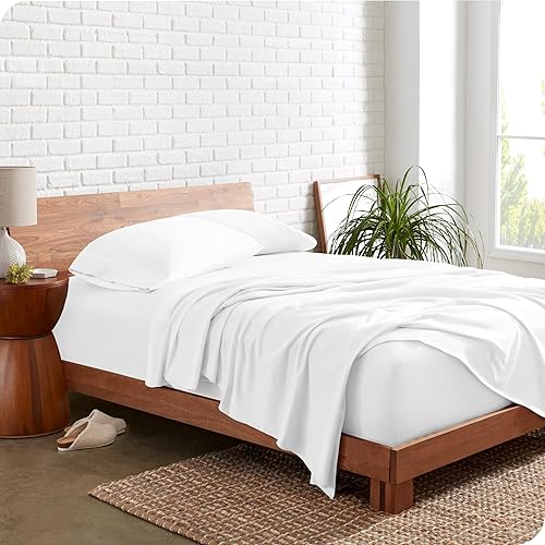 Bare Home 100% Organic Cotton Jersey Sheet Set, Ultra Soft, 100% Cotton - Sheet Set & Pillowcases - Deep Pocket Bed Sheets (Queen, White)
