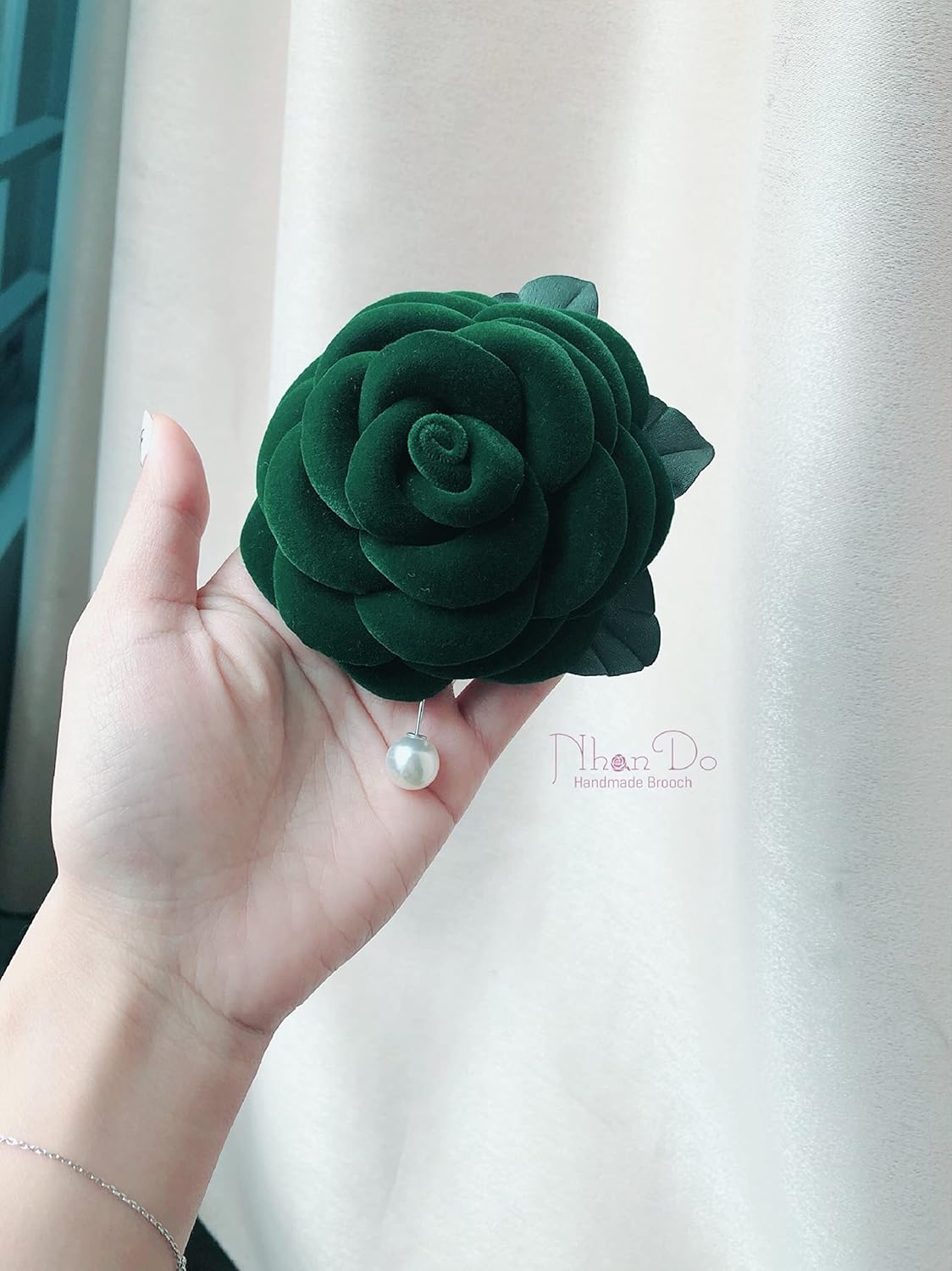 About 9.5cm SaPa Rose Brooch Pin By NhanDo Handmade – VELVET Floral Brooch Pins for Women and Men, Handmade Gift For Mother's Day, Best Friend Gift, Gift For Her, Bridesmaid Gift