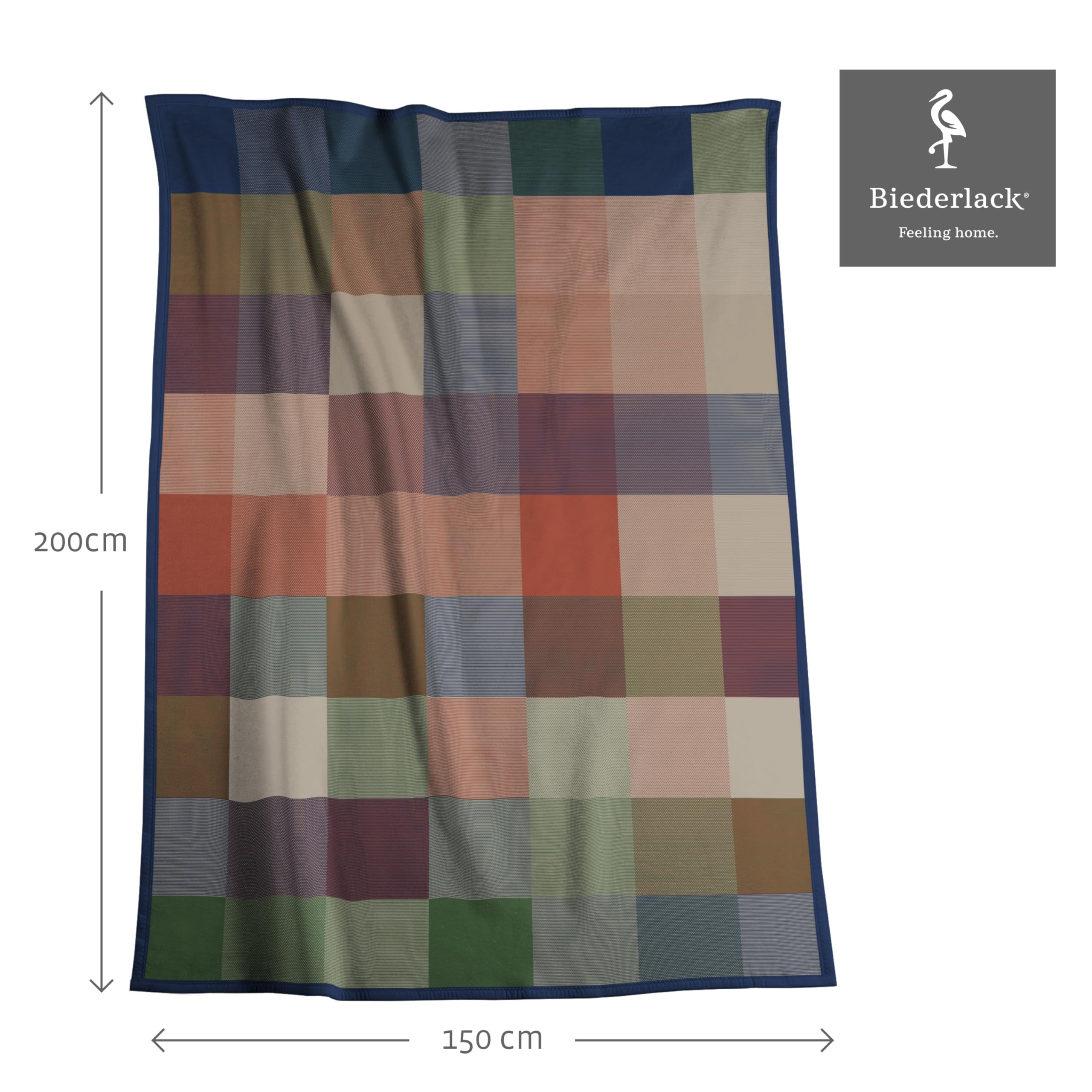 biederlack® Kuscheldecke Pure Cotton Karo - grün, Sofadecke in 150x200 cm | Made in Germany, Couchdecke aus 100% Baumwolle, beige-braun karierte Wohndecke, flauschige Tagesdecke, OEKO-TEX Made in Green