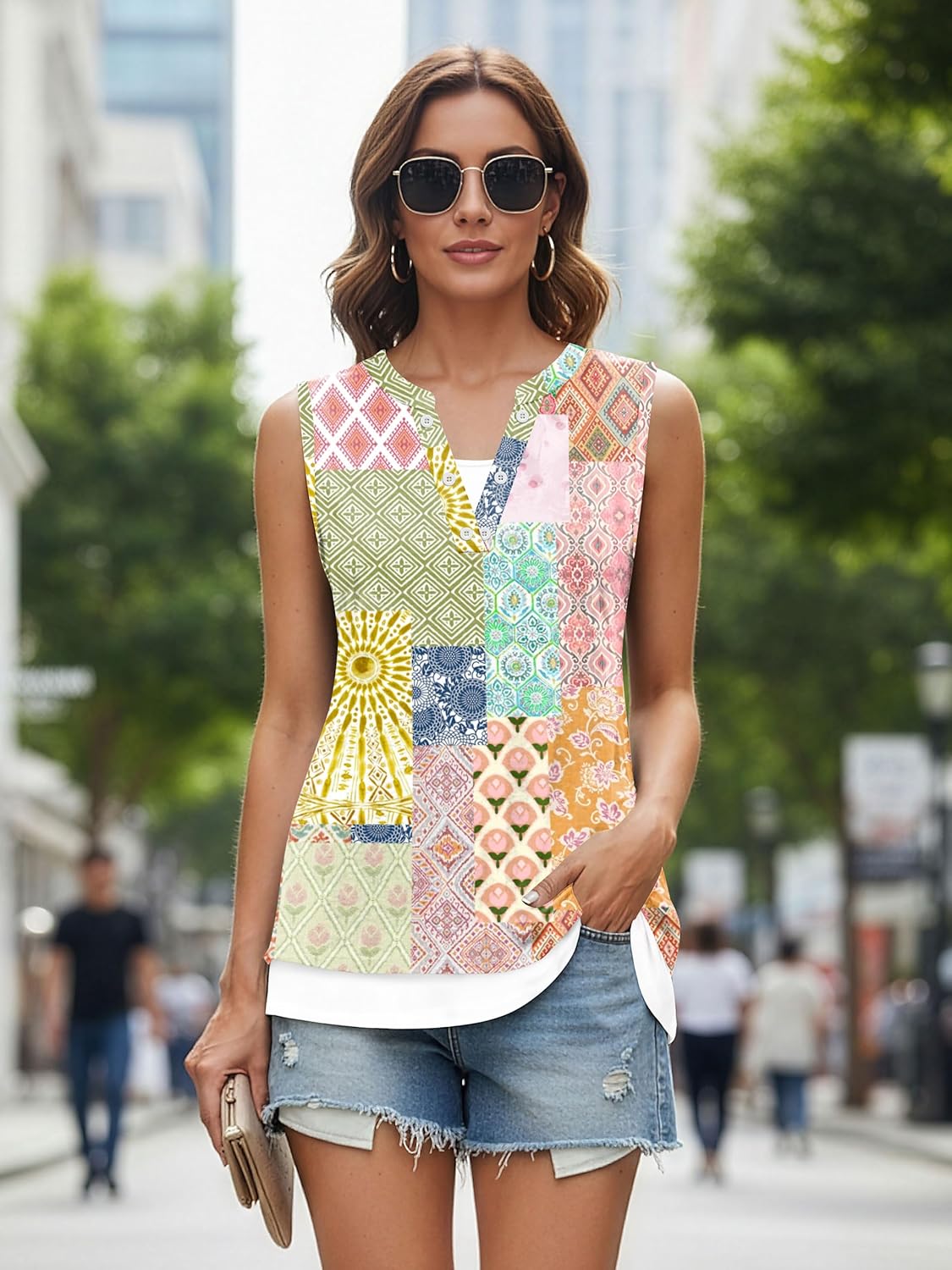 ETCYY Tank Tops for Women 2026 Spring Fashion Summer Button Down Shirts Loose Fit V Neck Sleeveless T-Shirt Tunic - Image 3