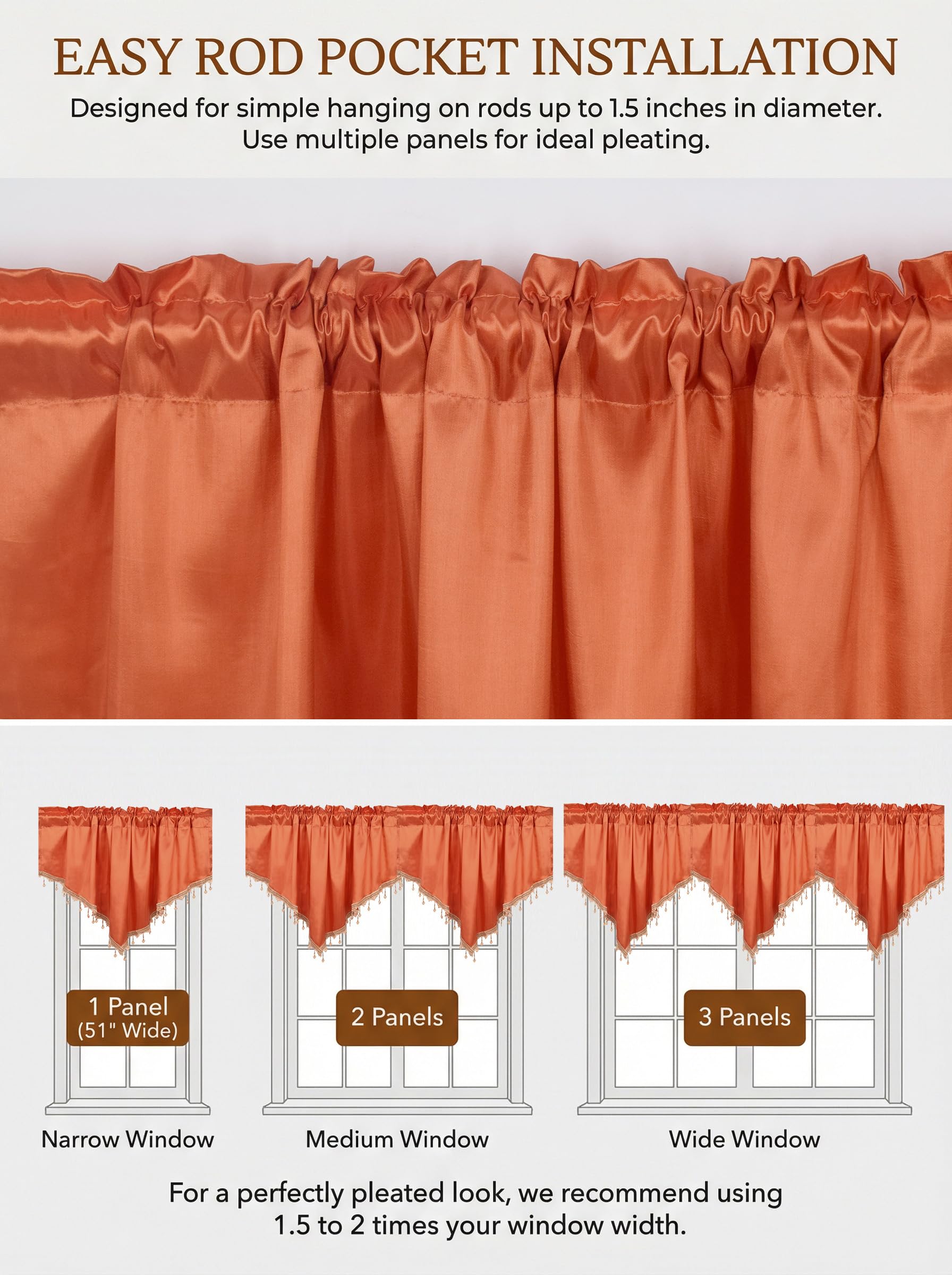 Molaxhome Swag Curtain Scalloped Curtain Valance Drape Sheer Lace Panel 1pc, Cloth Orange, W 51.2" x L 23.6" (1 Panels) - Image 7