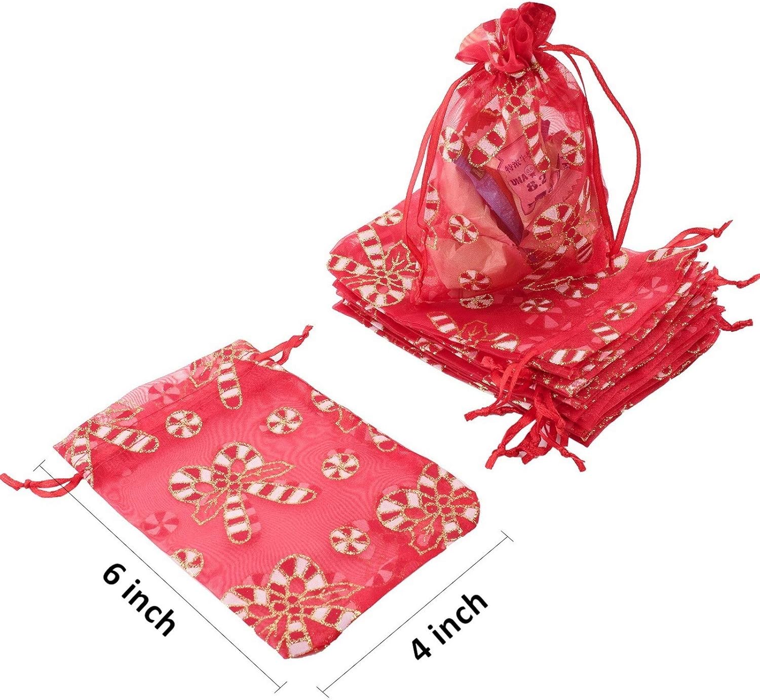 Review Organza Christmas Drawstring Gift Candy-Bags - 40 Pack Holiday Party Favor Goody Bags 4x6 Inch,4 Assorted Toy Makeup Present Xmas Tree Decoration Bag