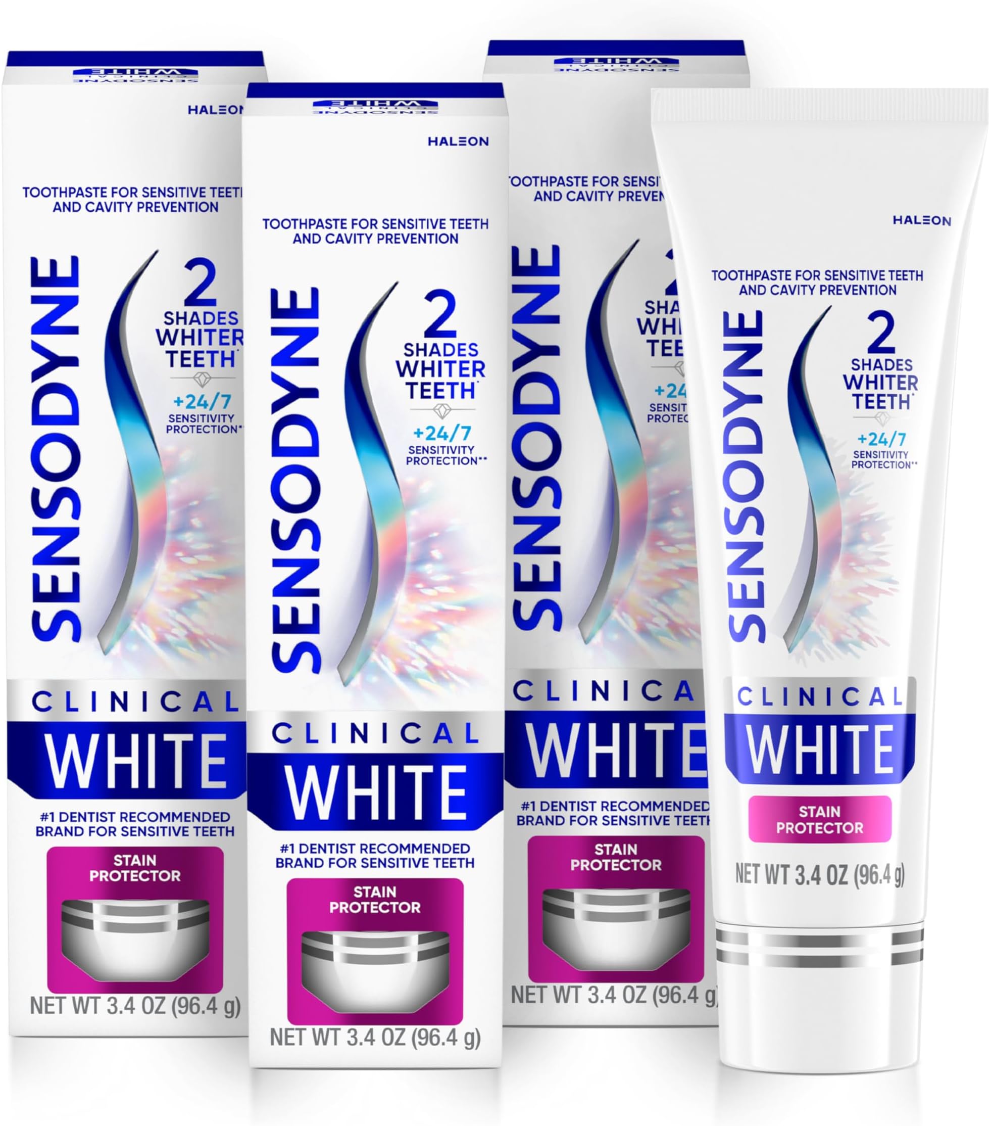 Clinical White Toothpaste Clinically Proven Whitening for Sensitive Teeth, Stain Protector, 3.4 oz x 3