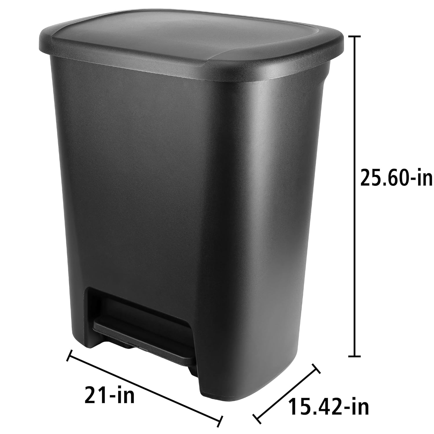 20.4 Gallon Step-On Trash Can, Extra-Large Black Plastic Kitchen Garbage Bin with Pedal Lid