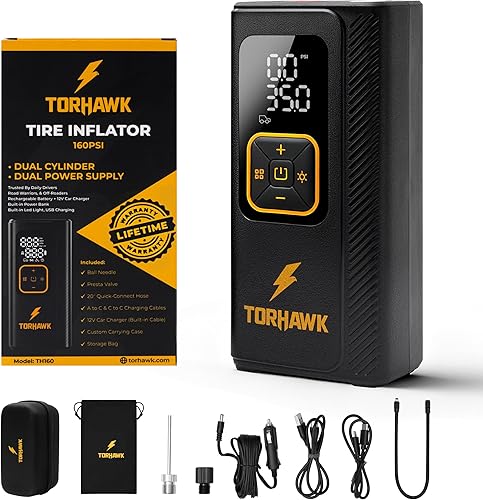 Inflador de neumáticos de doble potencia, compresor de aire portátil - Bomba de aire inalámbrica 5 veces más rápida de 160 PSI para neumáticos de