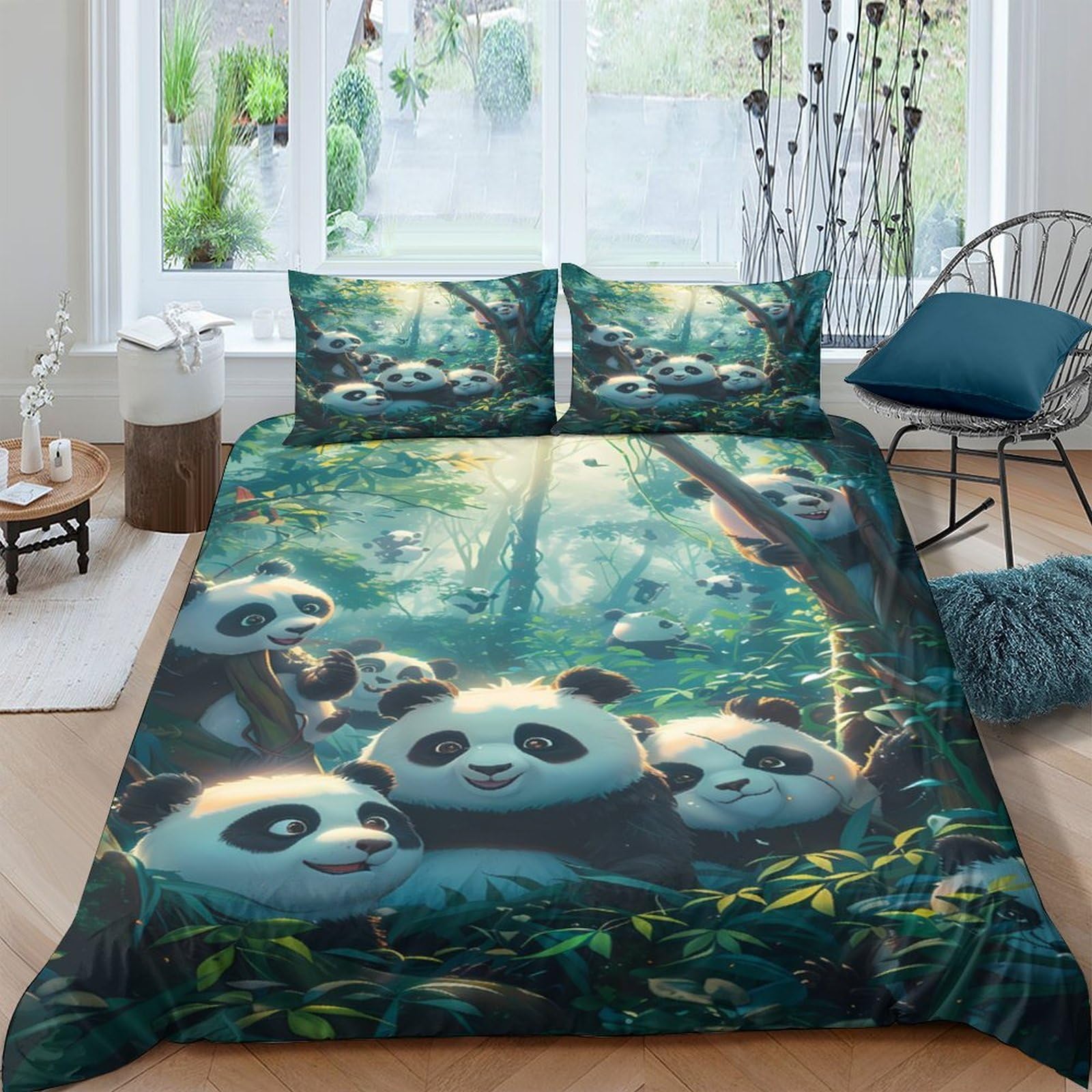 Ctjqhvkz Style-4 3D Printed Panda Forest Fitted Sheet Microfiber Soft Green Leaves Bed Cover For Bedroom Guest Room Decoration Single（135X200cm）