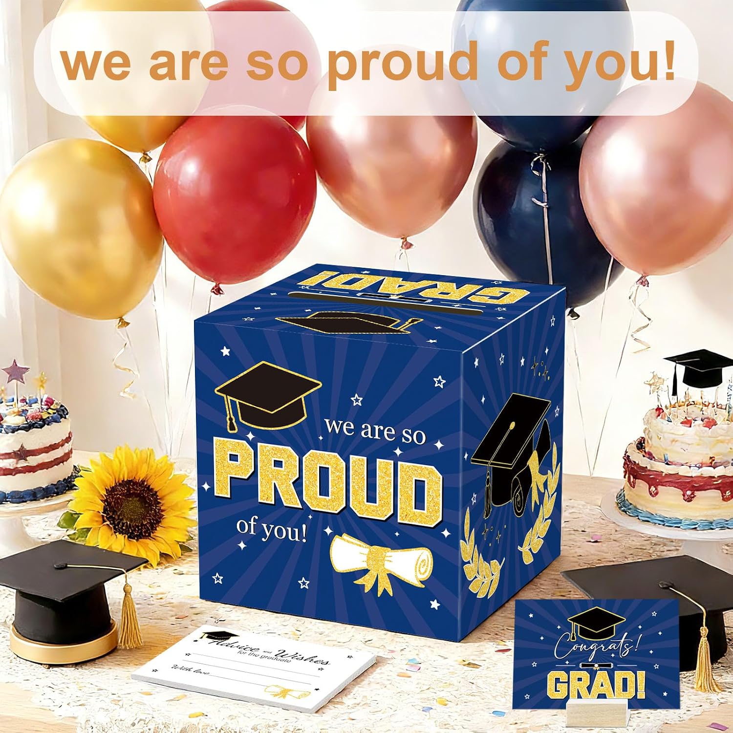 Graduation Card Box Graduation Decorations 2026 Grad Card Box for Gift Graduation Party Favors Decor Party Supplies (Dark Blue, 50 Cards) image 4