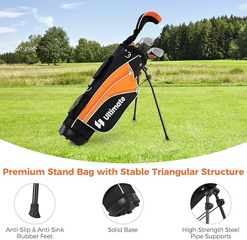 Miniatura 4 de GYMAX Juego de palos de golf para niños, juego junior para diestros incluye madera de fairway #3 y hierros #7 y #9, putter y bolsa de golf con