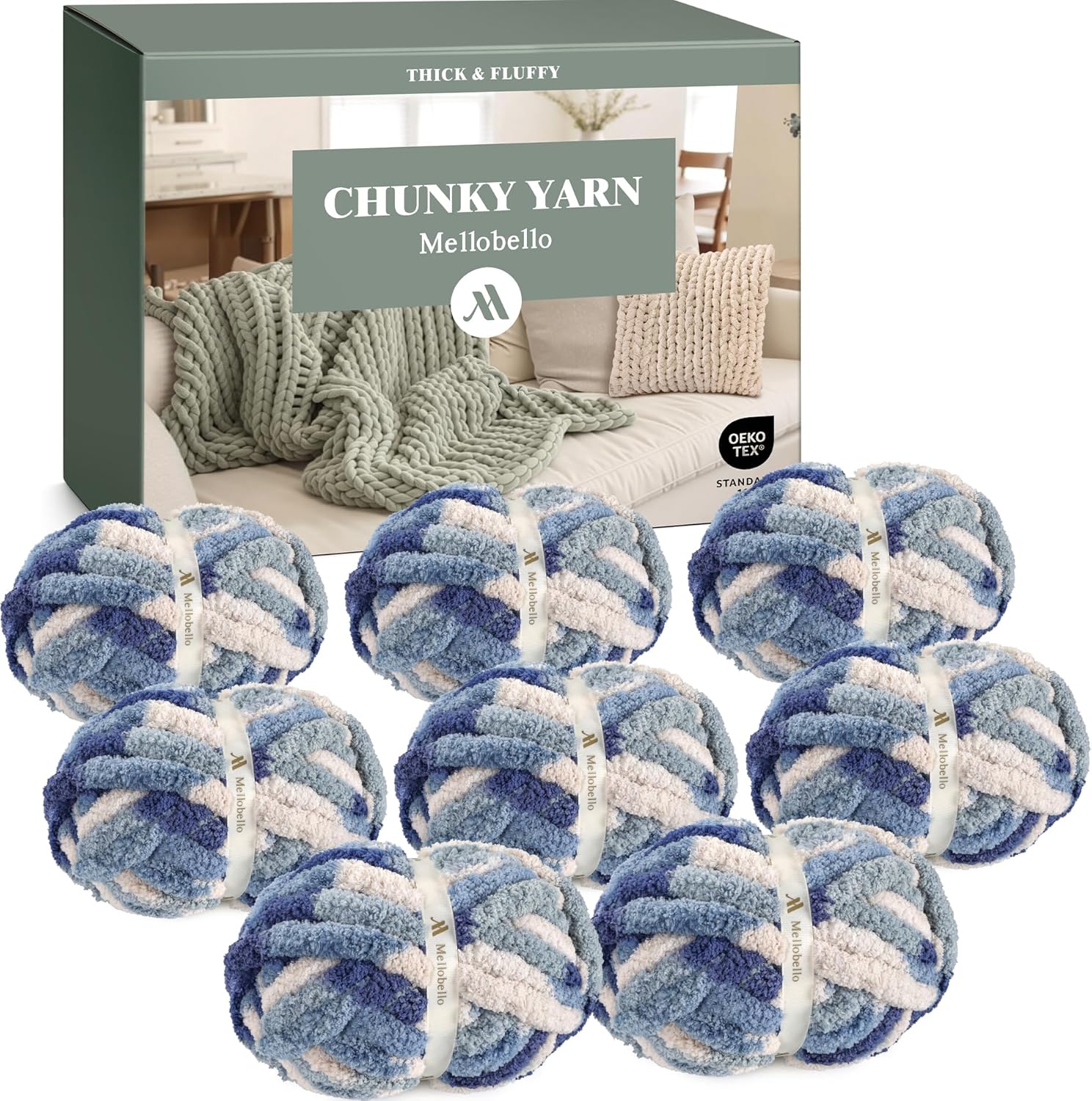 Jumbo Chunky Yarn for Hand Knitting - Super Thick Chenille Chunky Yarn for Crocheting - Extra Soft Bulky Fluffy Blanket Big Yarns 8 Jumbo Pack (27yds,8 oz Each Skein)