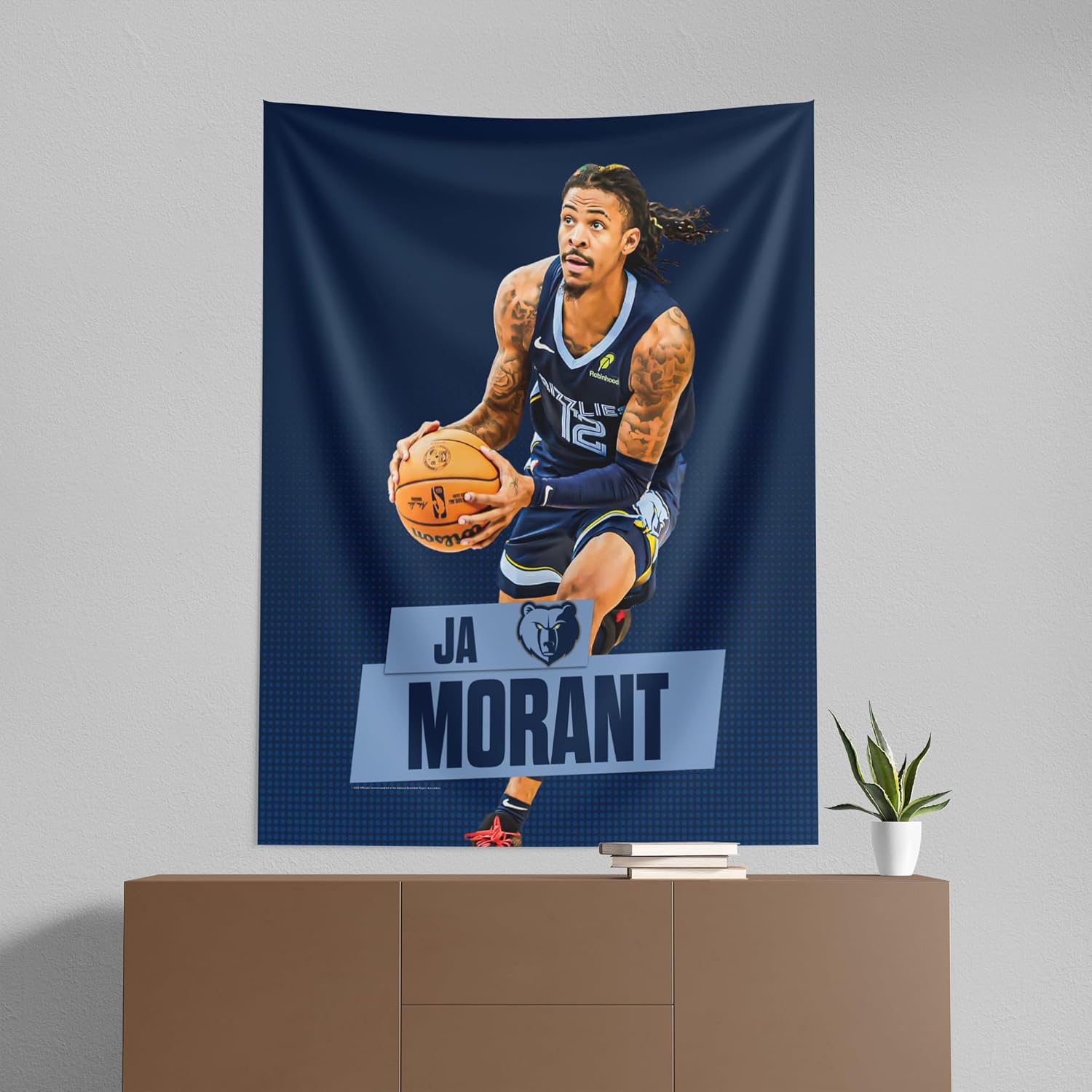 Northwest NBA Memphis Grizzlies Ja Morant Printed Wall Hanging Tapestry, 50 x 60 in, Woven Polyester Fabric, Decorative Fan Art for Bedroom Office Living Room
