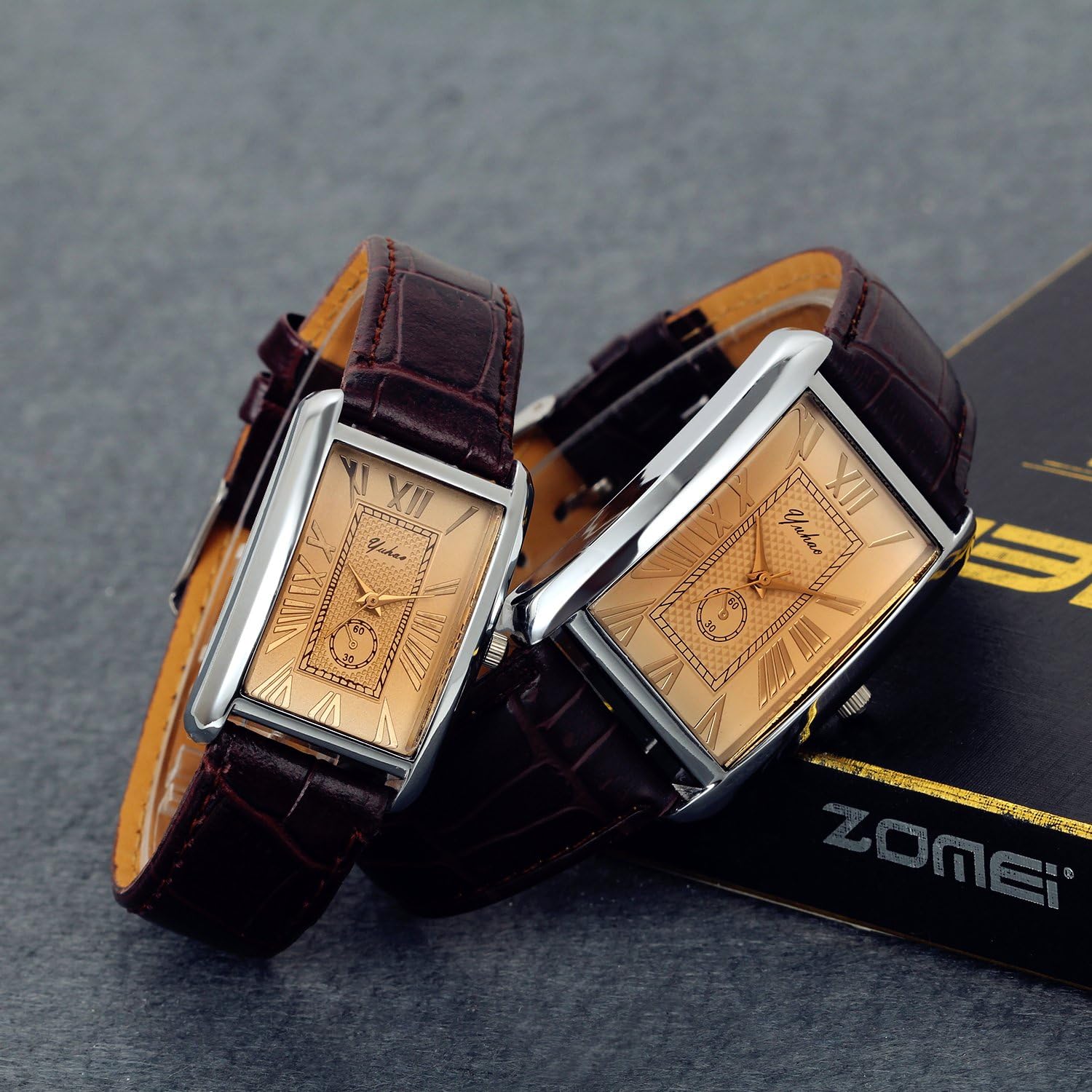 Lancardo Retro Vintage Square Quartz Analog Watch Silver Tone Case Crocodile Pattern Brown Leather Business Casual Dress Wrist Watch for Father's Day